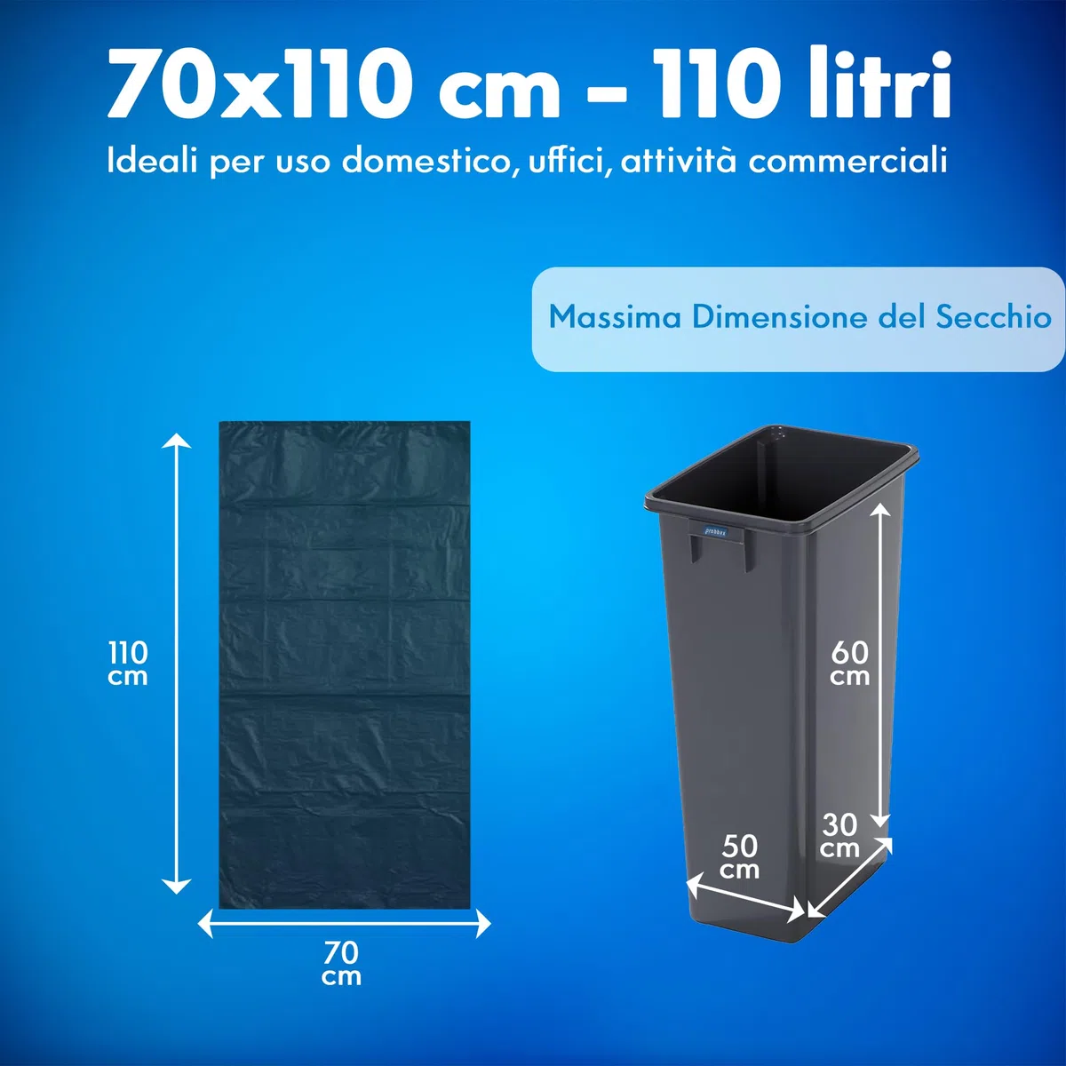 GM 120 Sacchi Spazzatura 70x110 cm, Colore NERO, Capacità 110 Litri, Media Resistenza, Antigoccia, Sacchetti per Raccolta Indifferenziata, Fatti in plastica LDPE Made in Italy, 6 Rotoli da 20 Pezzi