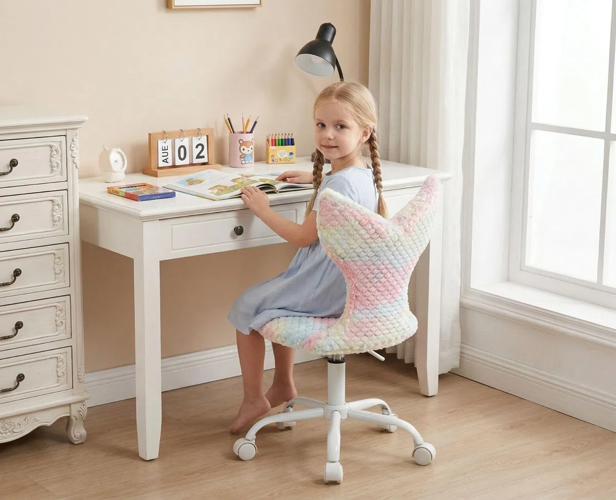 Ya-Home Sedia da Scrivania Bambina Poltrona Girevole Regolabile in Altezza Sedia per Bambini a Sirena per Cameretta, Rosa