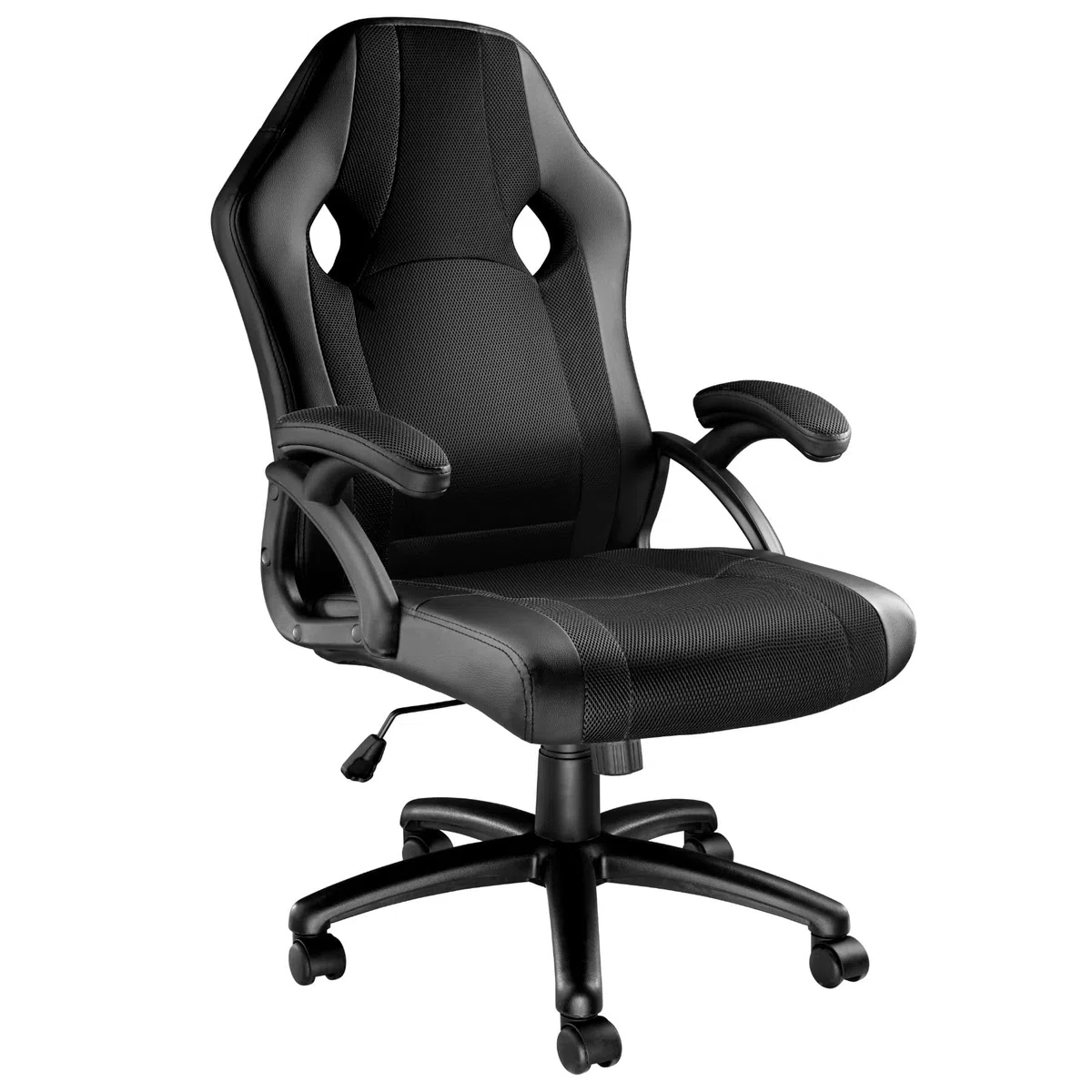 tectake® Sedia da Ufficio Ergonomica, Poltrona Gaming con Altezza Regolabile, Struttura Robusta, Rotazione a 360 Gradi, Meccanismo Basculante, 5 Rotelle Doppie - Nero