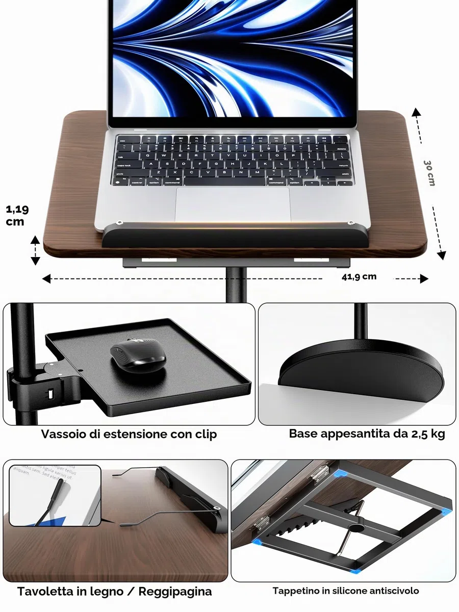 [2 in 1 Staccabile] Supporto PC Portatile Altezza Regolabile 60-130 cm, Tavolino Portatile Standing Desk per Supporto Proiettore, Leggio Musicale, Leggio per Libri - nero
