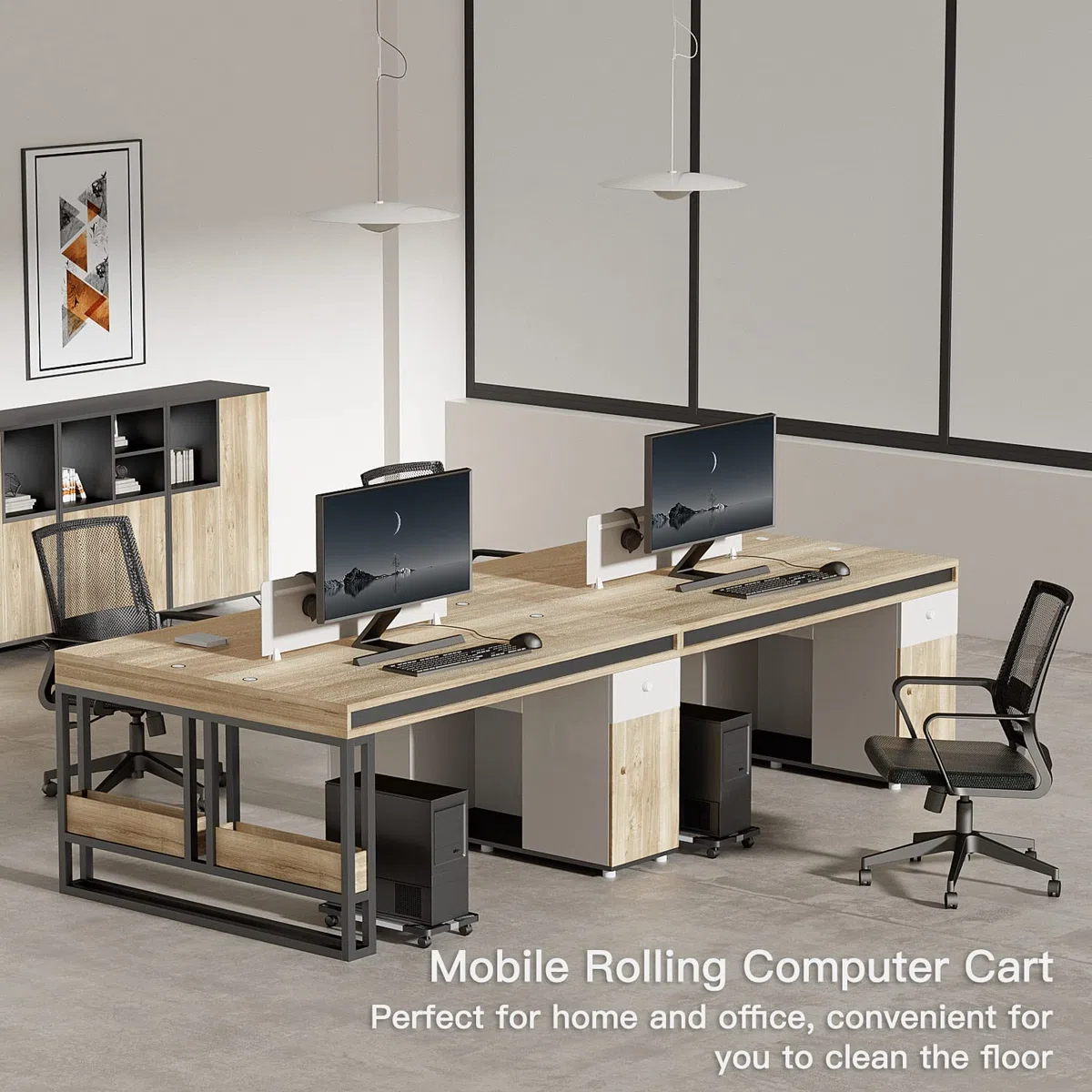 Supporto per CPU per PC, Adromy Computer Desktop Stand, Universale Regolabile CPU, Case Supporto Mobile con 4 Rotelle, Carrello CPU Sotto Scrivania - Nero