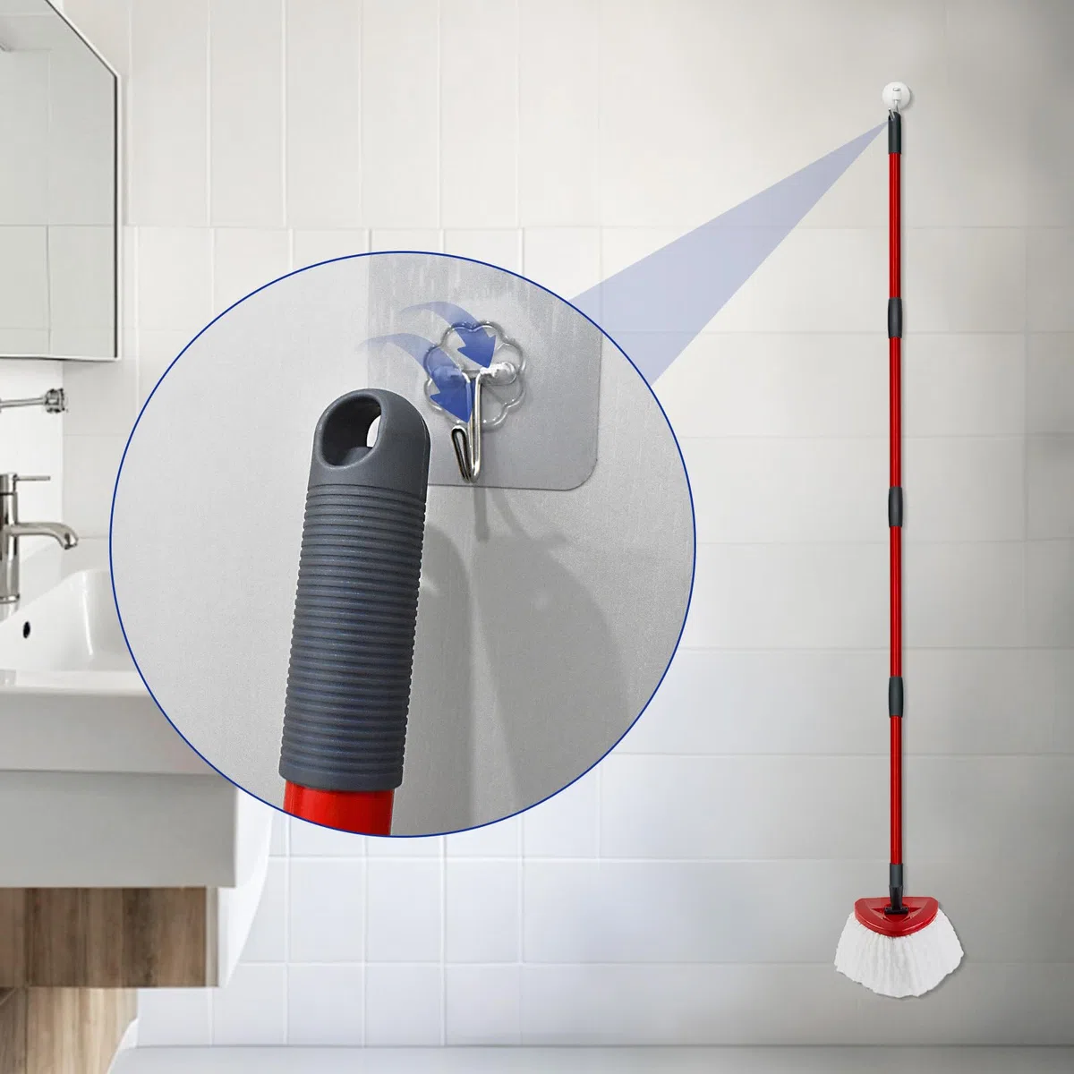 Spin Manico di Ricambio Mop Compatible With Vileda Turbo Spin Mop EasyWring Adjustable 4 Section Rod Rimovibile