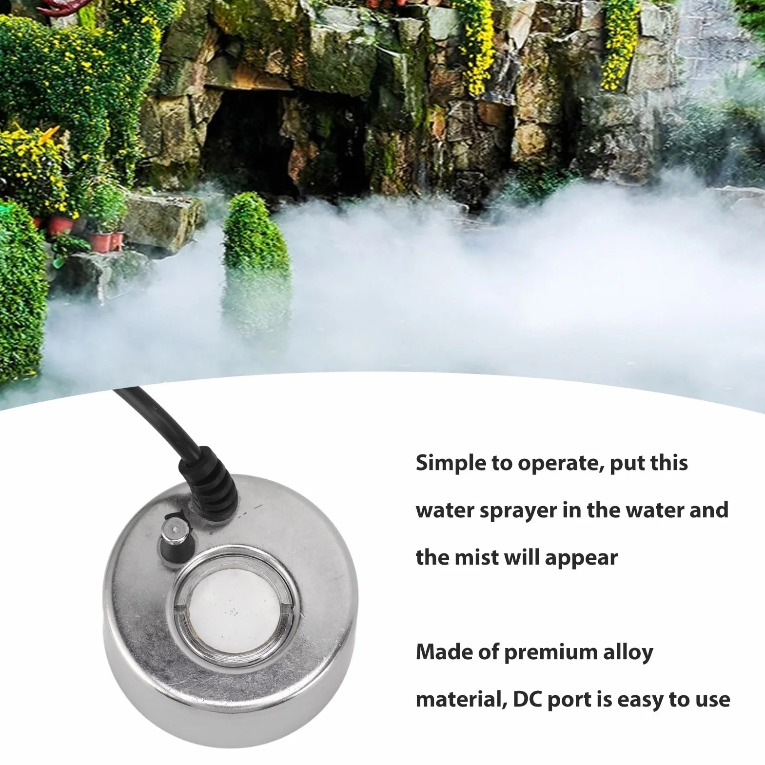 SIXRUN DC 12v Interface Mist Maker Fogger per Aquascape in Interior of Fountain, Tecnologia Ad Ultrasuoni per Bagno di Uccelli Rocciosi, applicabile: Serbatoio del Serbatoio 'Acqua di Pesce