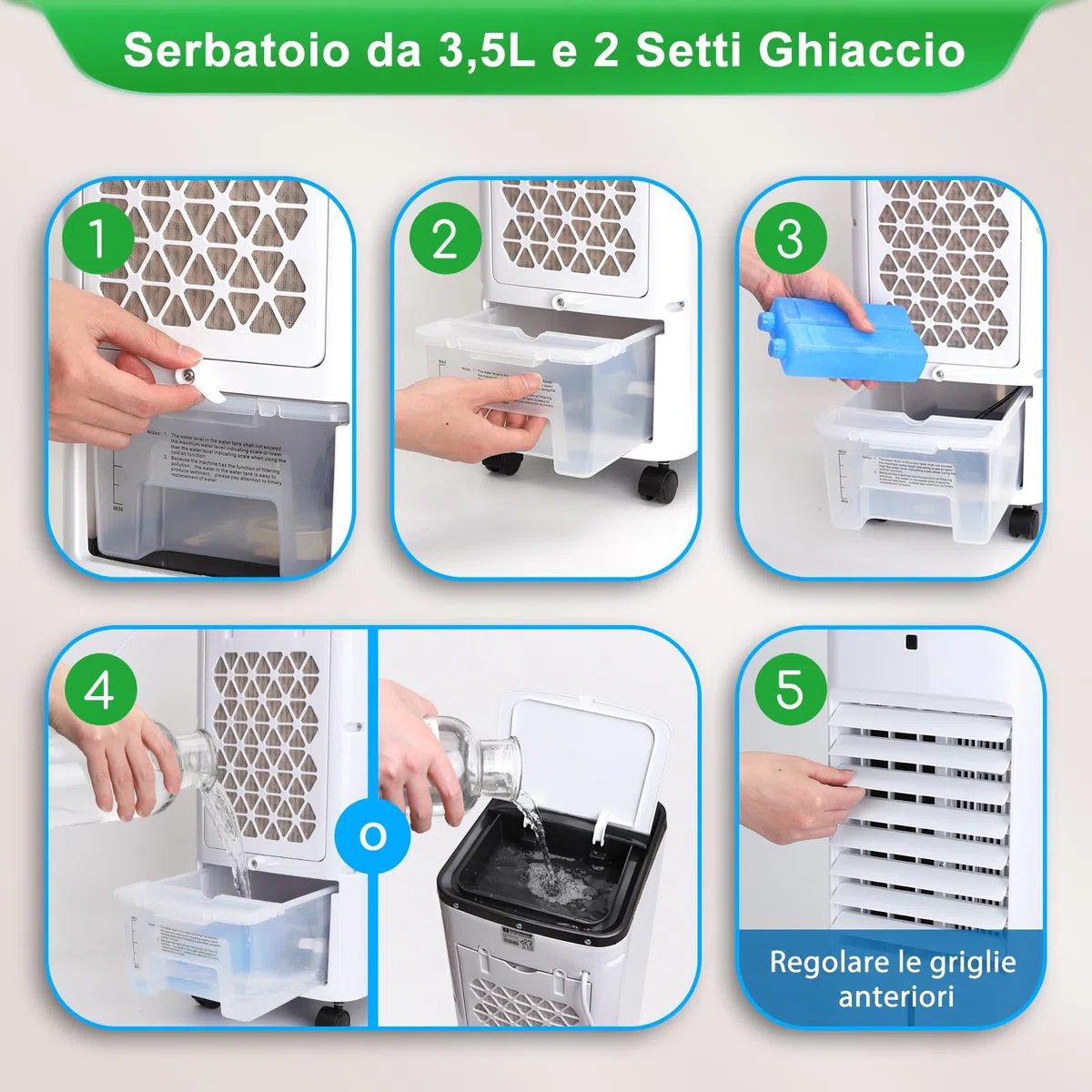 Aigostar Olaf - Raffrescatore evaporativo con telecomando a 3 modalità di vento e velocità. Con timer per lo spegnimento auto. Serbatoio d’acqua da 3.5L. Base con ruota girevole per lo spostamento