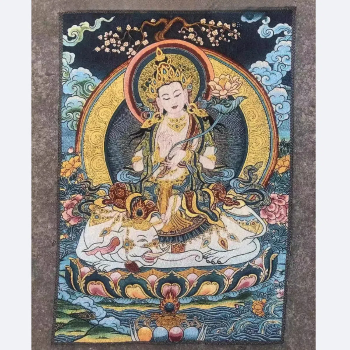 FENNYYAR Samantabhadra Thangka Ricamo Broccato, 60 cm 23,6 pollici, Ingresso Hall Tibetano Pittura Murale Decorativo