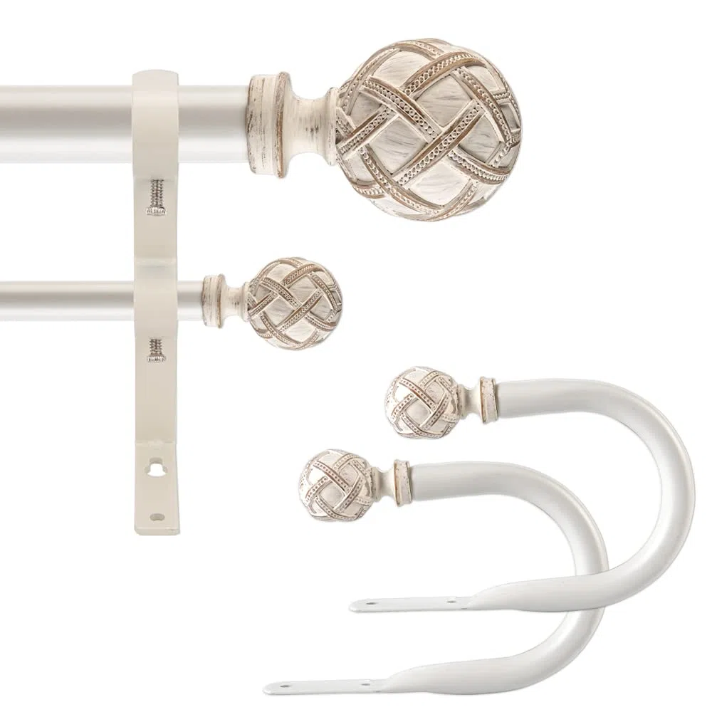 Ycolnaefllr Set Di bastone tende doppio, Diametro 2,5 cm - Estensibile - Regolabile Da 121 Cm A 213 Cm Bianca