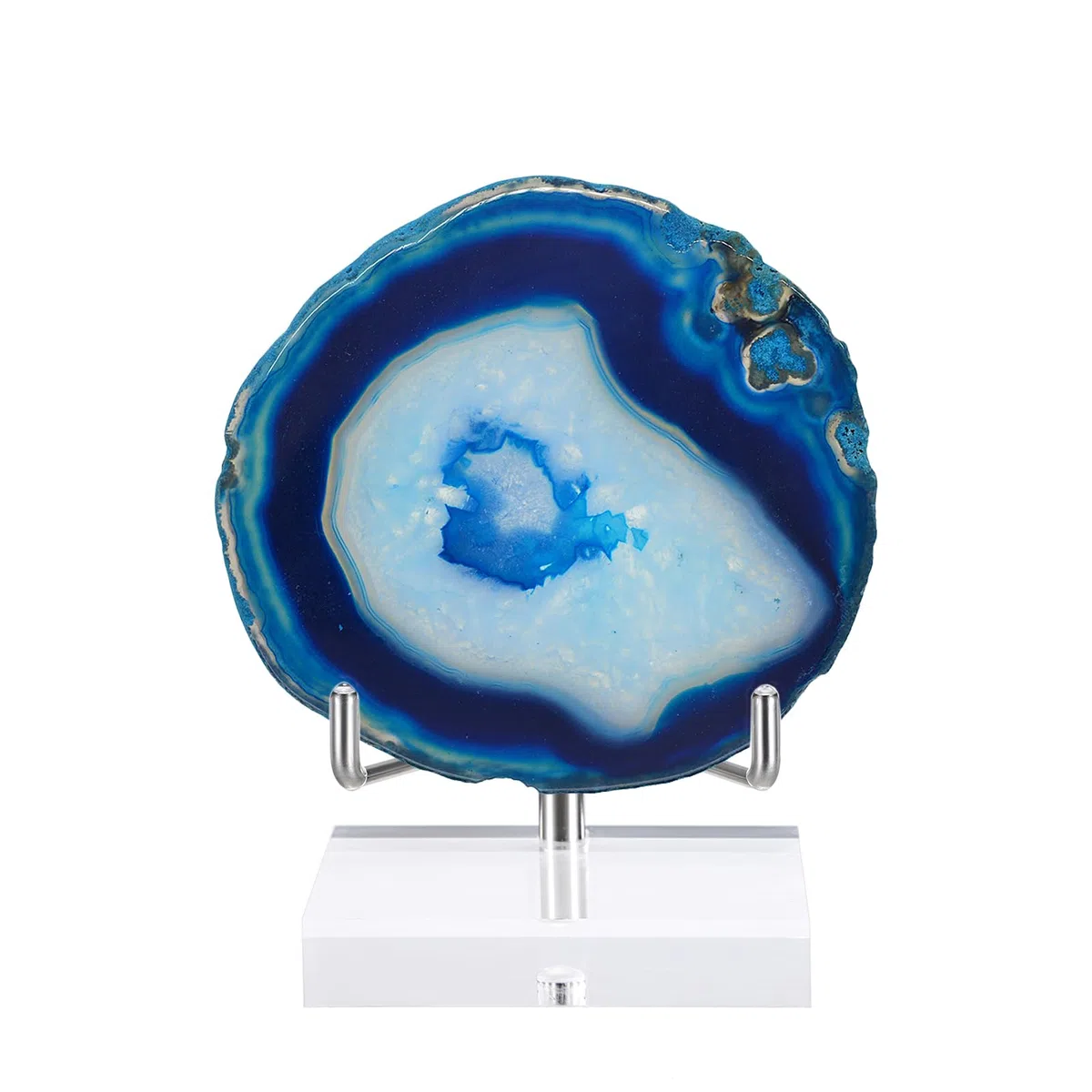 BTSKY Cavalletto di grandi dimensioni regolabile in metallo argentato con base quadrata in acrilico, espositore per geodi, roccia, minerale, agata fossile, corallo, moneta