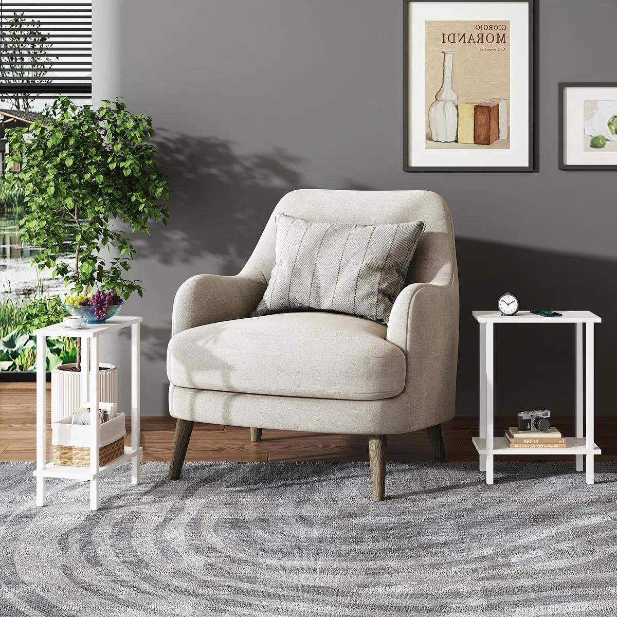 TUTOTAK Piccolo tavolino laterale, tavolino stretto, tavolino sottile per divano, comodino sottile, per soggiorno, camera da letto, bianco TB01BW062EU