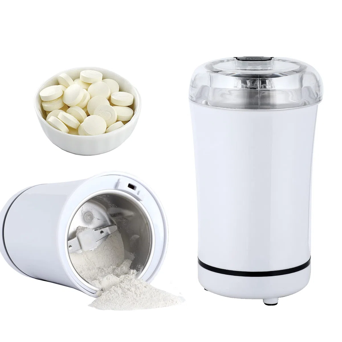 Tritapillole elettrico multifunzionale: macina medicine e vitamine di diverse dimensioni in polvere per anziani, bambini o animali domestici, tagliapillole per pillole piccole o grandi (bianco)