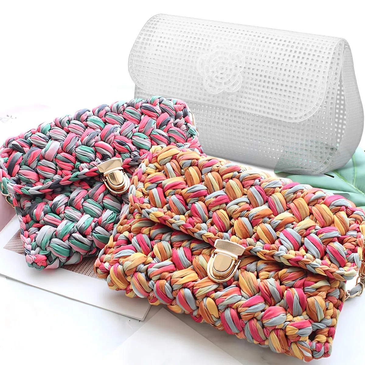 SHINEOFI 6 Fogli di Tela di Tela A Rete di Plastica Fogli di Tela per Borsa all'Uncinetto per Realizzare Borse all'Uncinetto Progetti di Lavorazione di Filati Acrilici con Borsetta Fai da