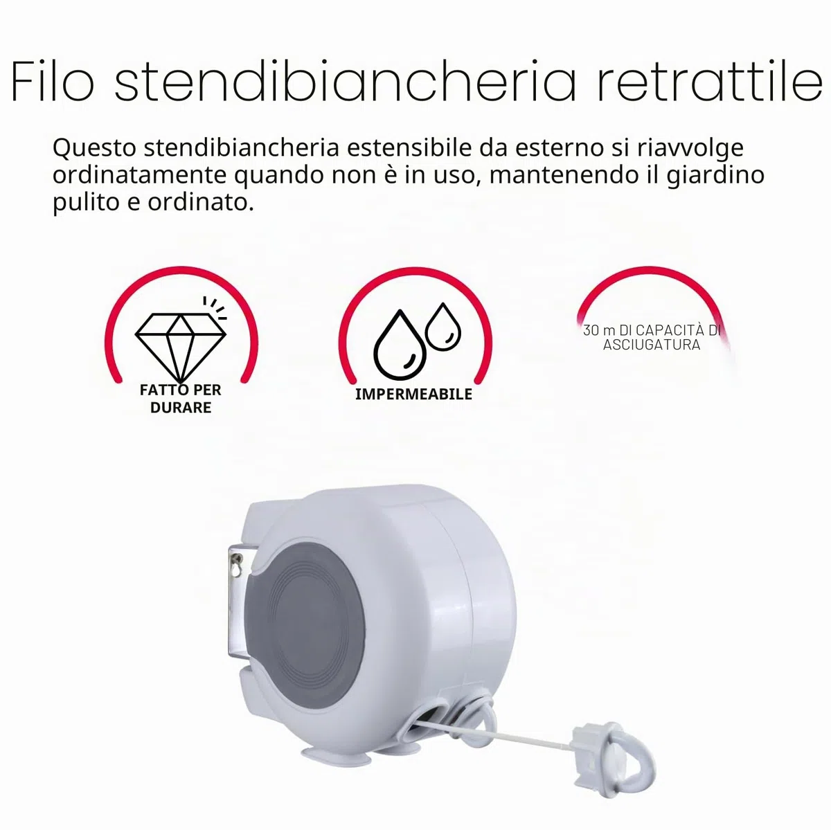 Metaltex - Filo retrattile doppio per stendere, per esterni, lunghezza 30 metri