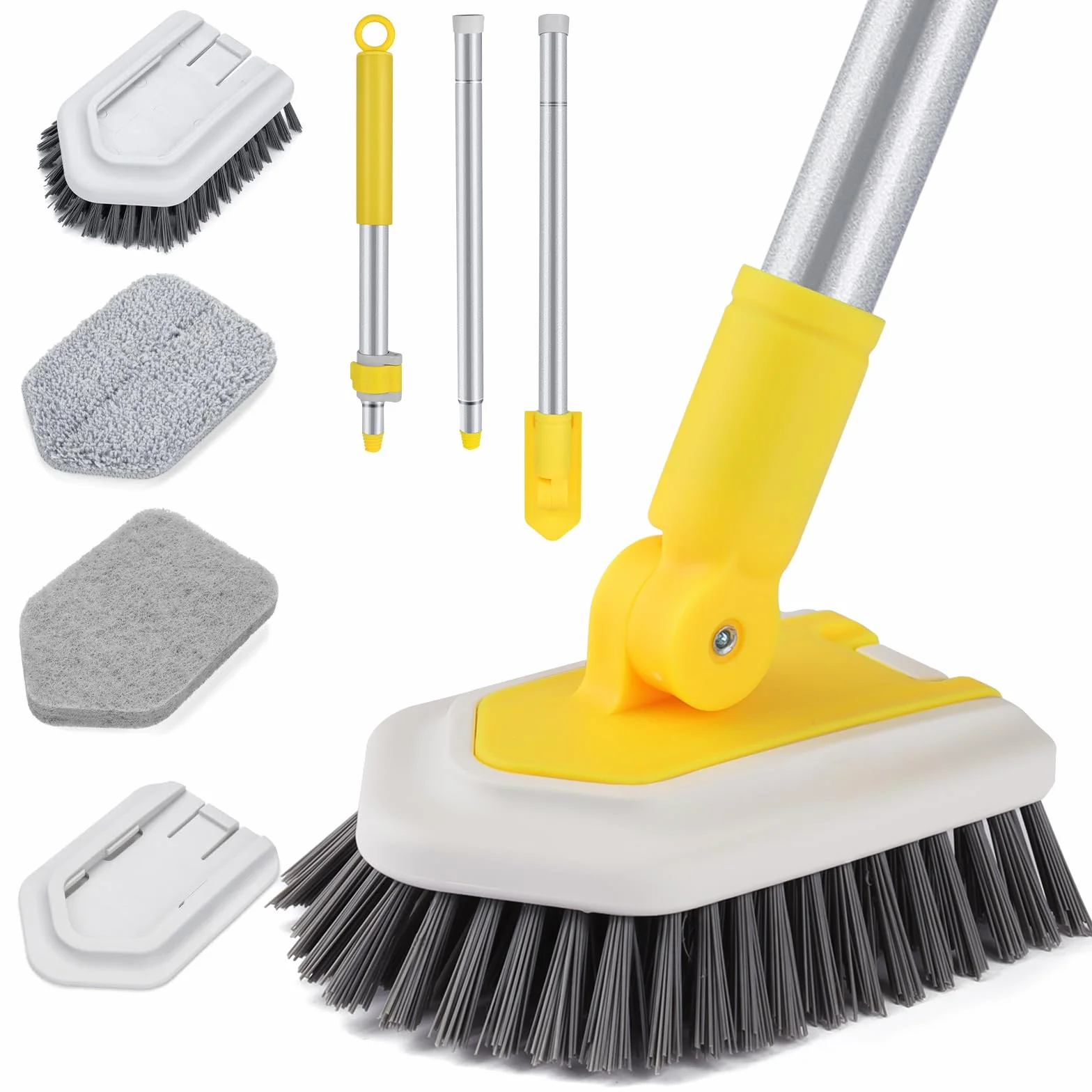Lalafancy 3 in 1 Spazzola Pulizia della Doccia con Manico Lungo Telescopico 127 cm, Spazzole per Pulire Scrubber Lunga con Setole Rigide, Spugna e Microfibra per Bagno, Vasca, Piastrelle, Pavimenti