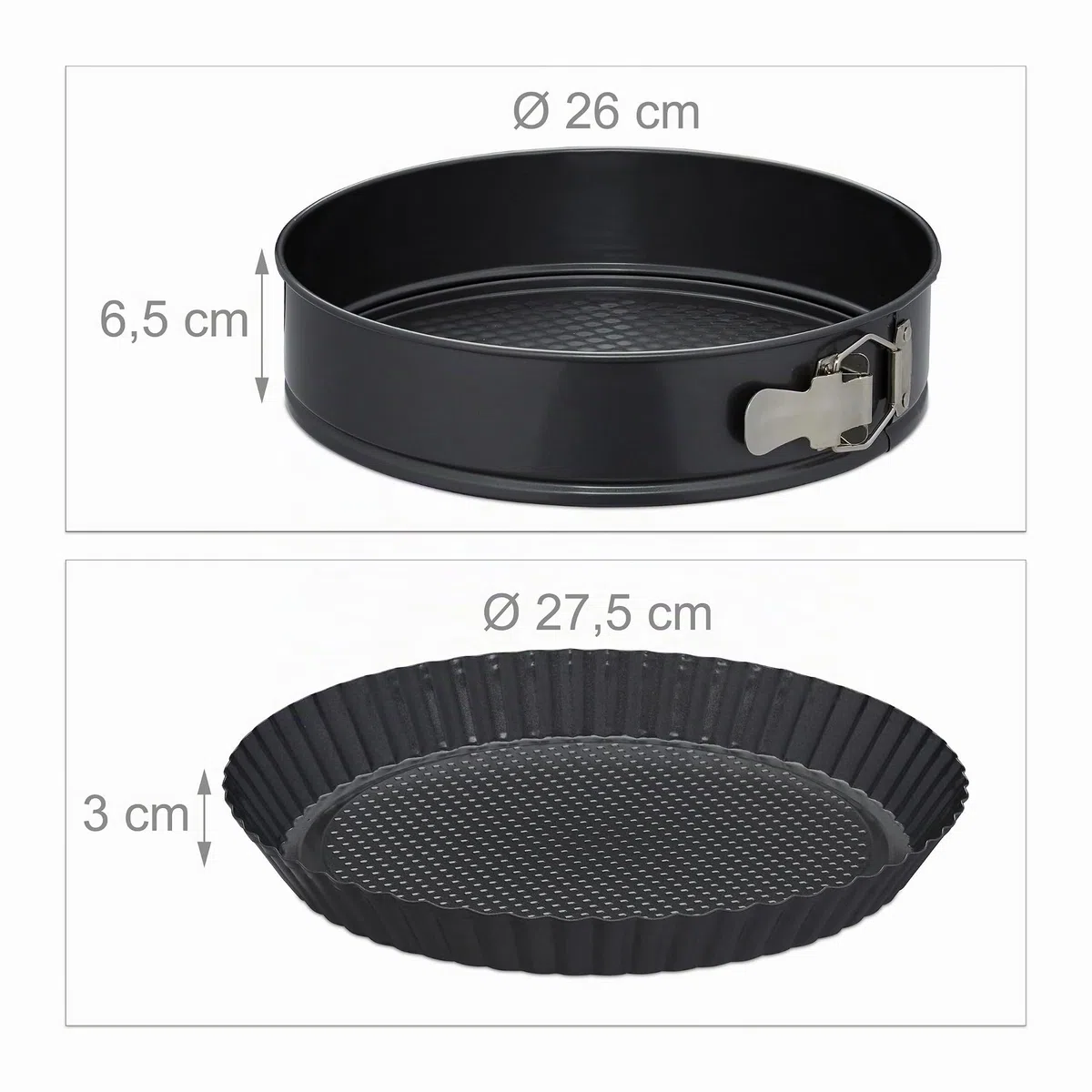 Relaxdays Stampo da Forno, Set da 5, Tortiera Apribile con Fondo da 26 cm, Stampo per Plum Cake, Crostate, Antracite