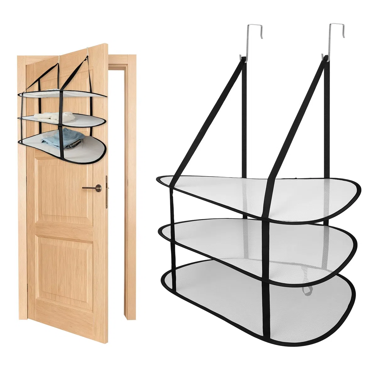 2pz Stendibiancheria per Maglioni, Stendibiancheria Pieghevole a 3 Livelli Sopra Porta con 4 Ganci Resistente Appendiabiti Pieghevole e Asciutto Adatto per Bagni Camera da Letto Dormitorio