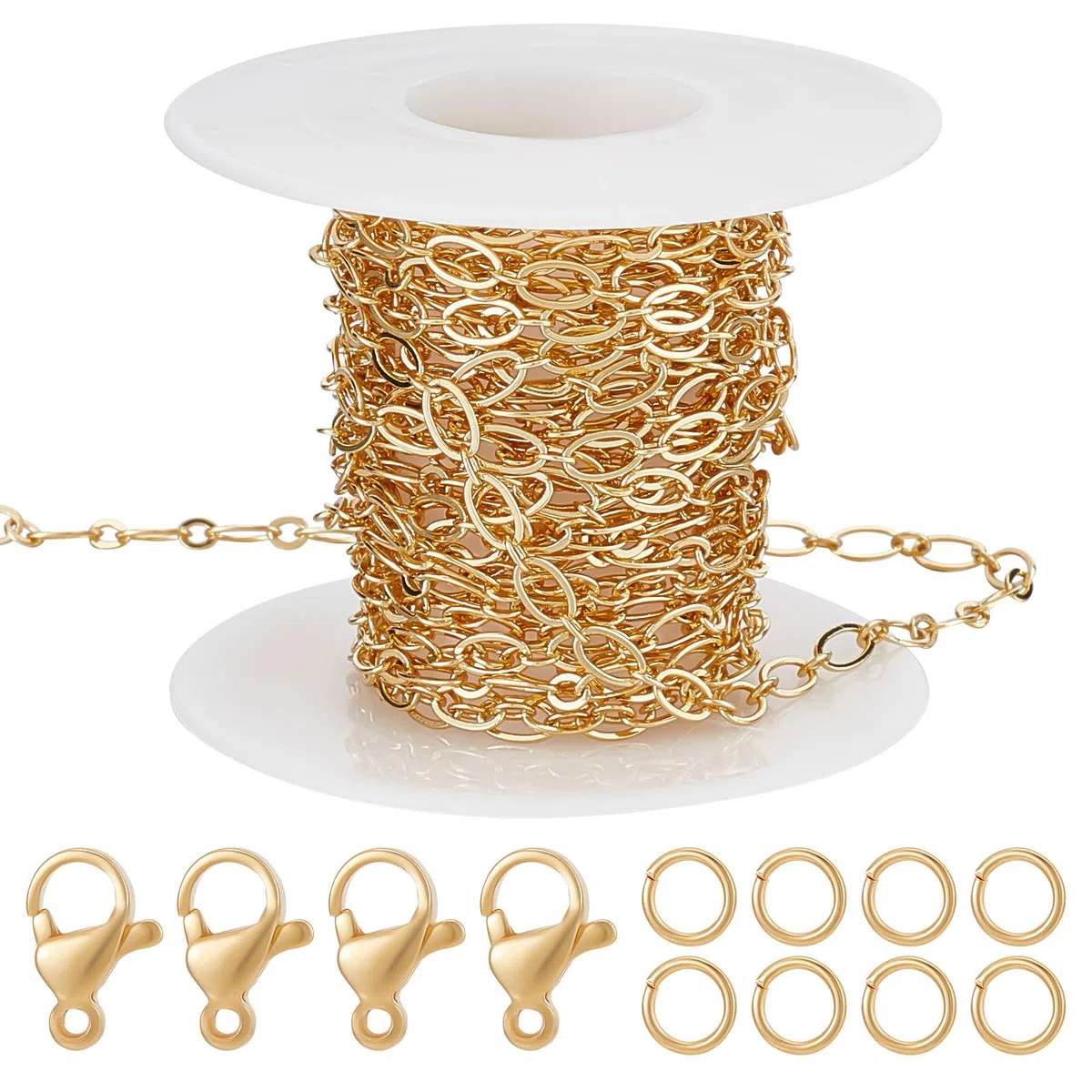 Beebeecraft Catene A Maglie Ovali da 5 m Catene A Graffette Placcate in Oro 18K per La Creazione di Gioielli con 20 Chiusure A Moschettone e 50 Anelli di Salto per Collane Bracciale Forniture