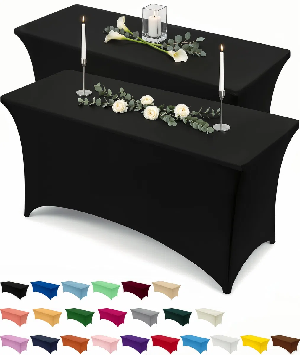 Utopia Kitchen Tovaglia Estensibile [6 Piedi, 183 cm] Copritavolo in Poliestere e Spandex - Lavabile in Lavatrice e Resistente alle Pieghe per Eventi e Feste (Confezione da 2, Nero)