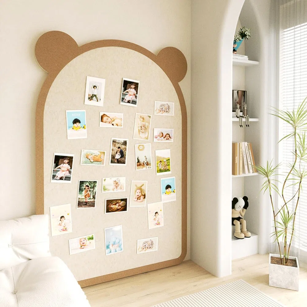 Bacheca in feltro a forma di orsetto, bacheca autoadesiva da parete con puntine, bacheca in feltro per foto, promemoria, bacheca in sughero alternativa (marrone, 120 x 60 cm)