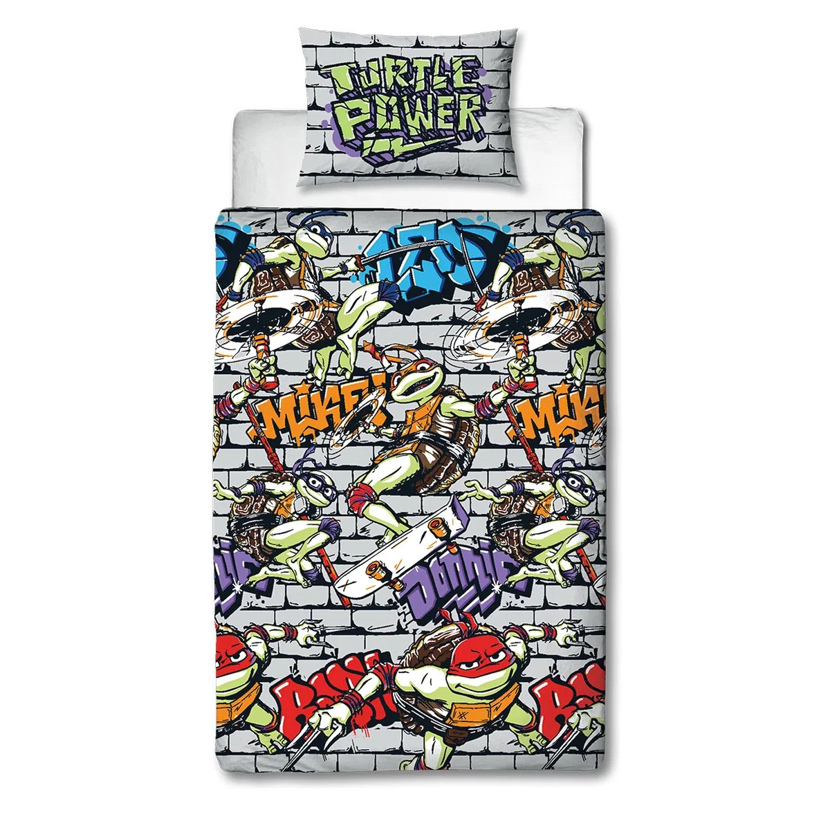 Character World Set copripiumino singolo ufficiale Teenage Mutant Ninja Turtles | Power Design reversibile su 2 lati, con federa coordinata TNMT per letto singolo