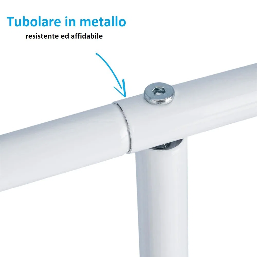PALUPLUS Servo Muto da Camera in Metallo, Misura 43,5x36x110,5 cm, appendiabiti da terra a 2 posti per giacche, pantaloni, camicie, cravatte -8541M (Bianco)