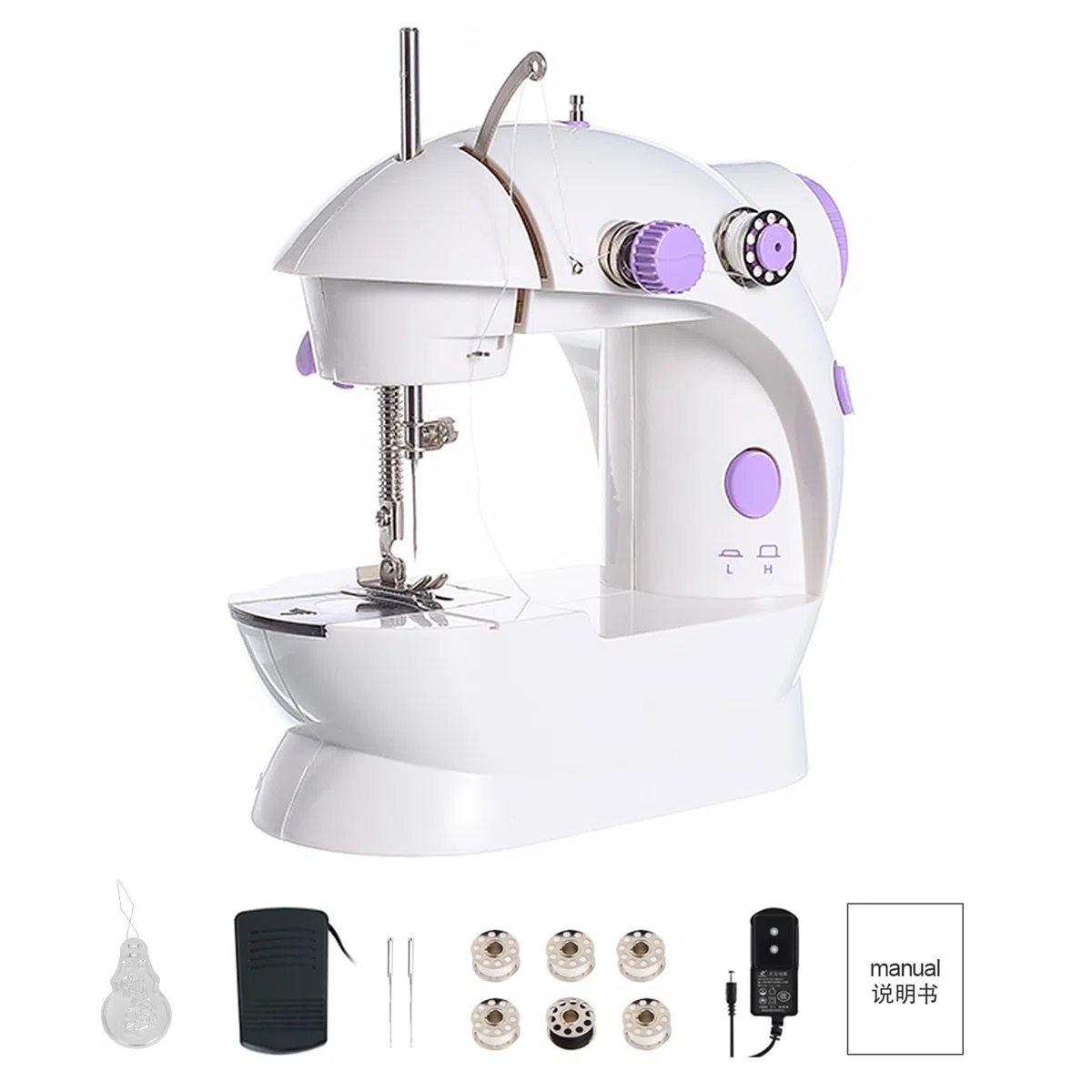 202 Macchina da Cucire Elettronica Portatile, con 2 Velocità e Pedale, Mini Macchina da Cucire per Principianti e Bambini, Adatta per Vestiti, Tende in Tessuto