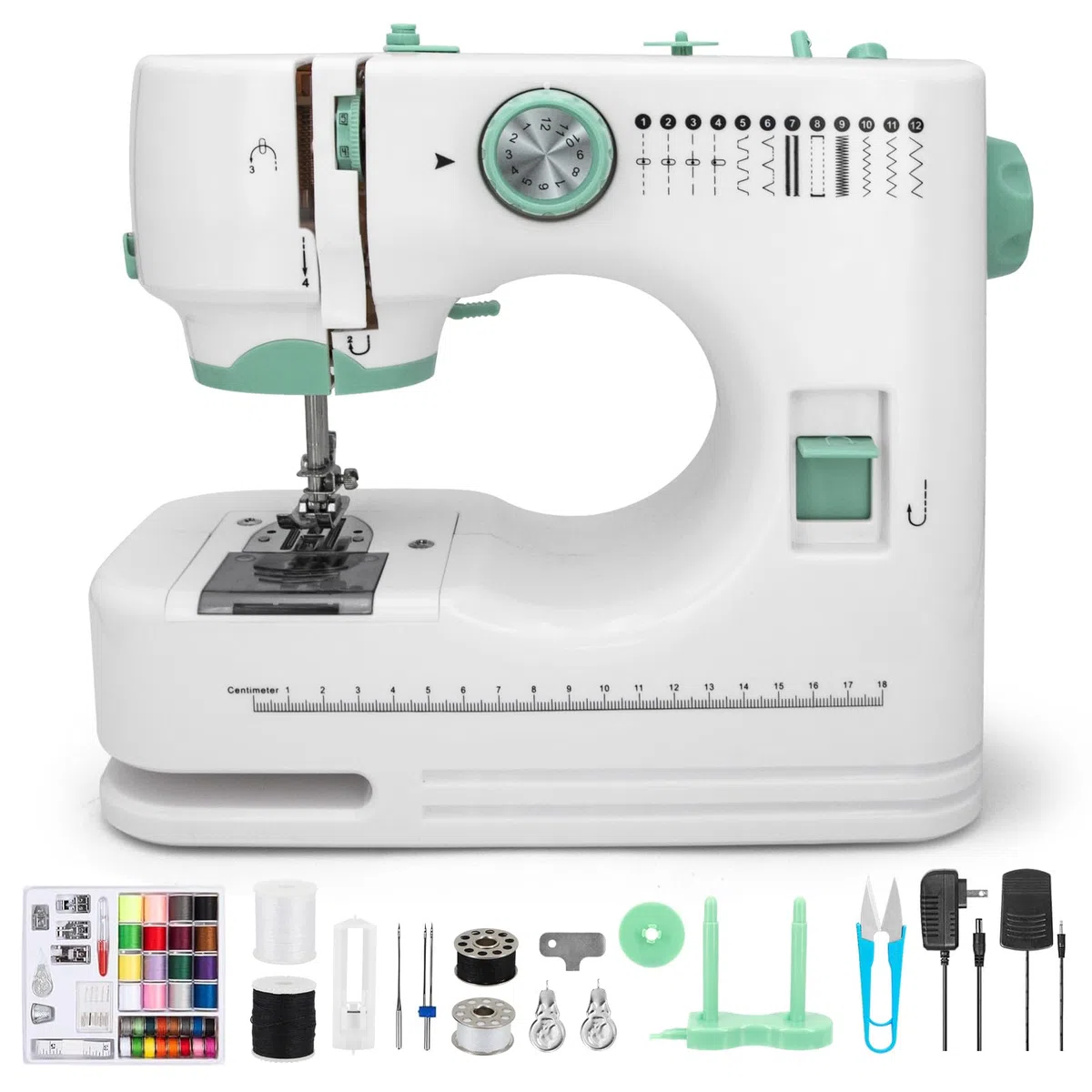 Macchina per Cucire Automatica – Macchina da Cucire Portatile a 12 Punti, Ago Doppio e Filo Doppio, 6 Piedini Inclusi – Per Principianti e Bambini, con Pedale e Kit da Cucito
