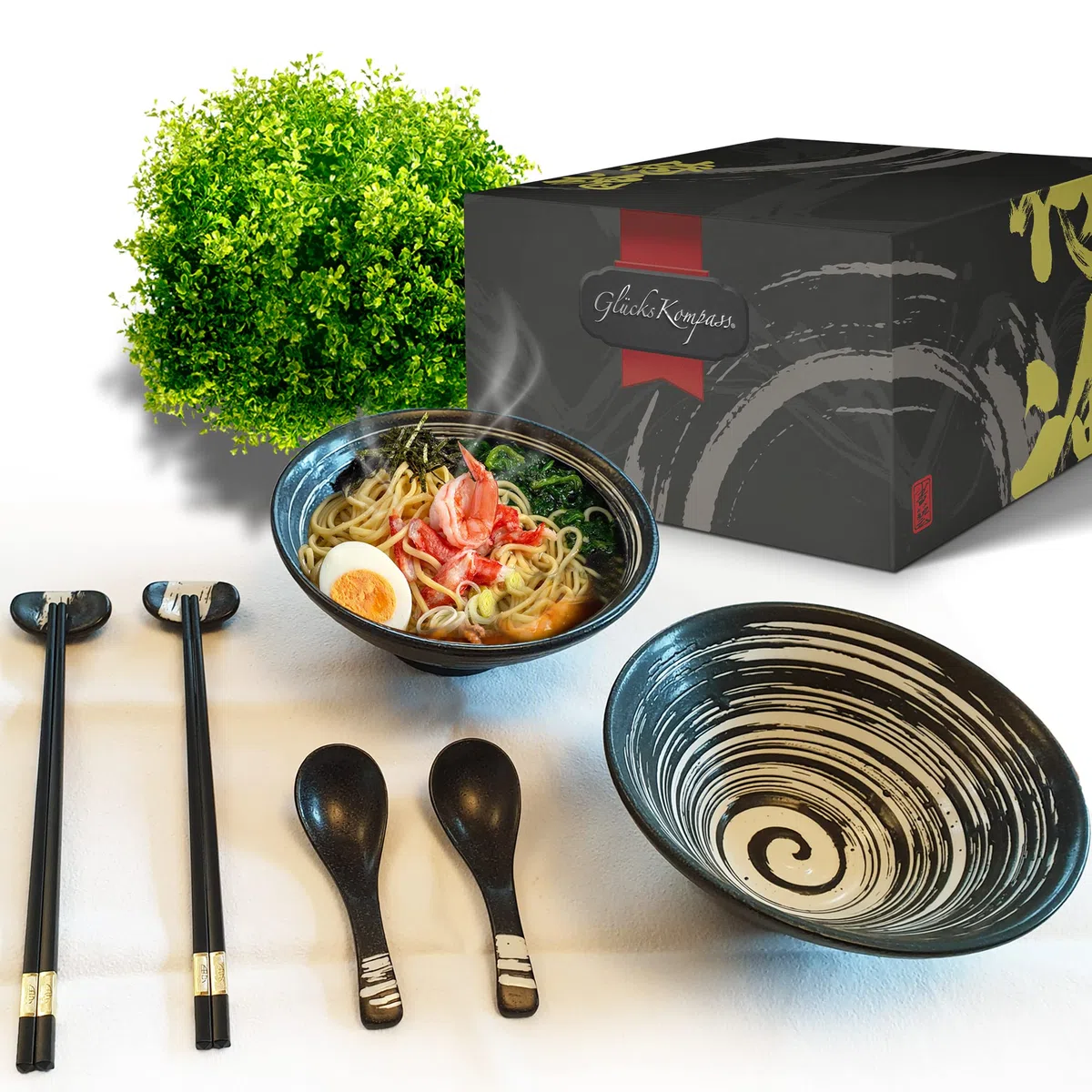 Set di ciotole per ramen giapponese in ceramica, grande: diametro 20 cm | Ciotola per zuppa, ciotola per riso asiatica, ciotola cinese, stoviglie tailandesi, cucchiaio