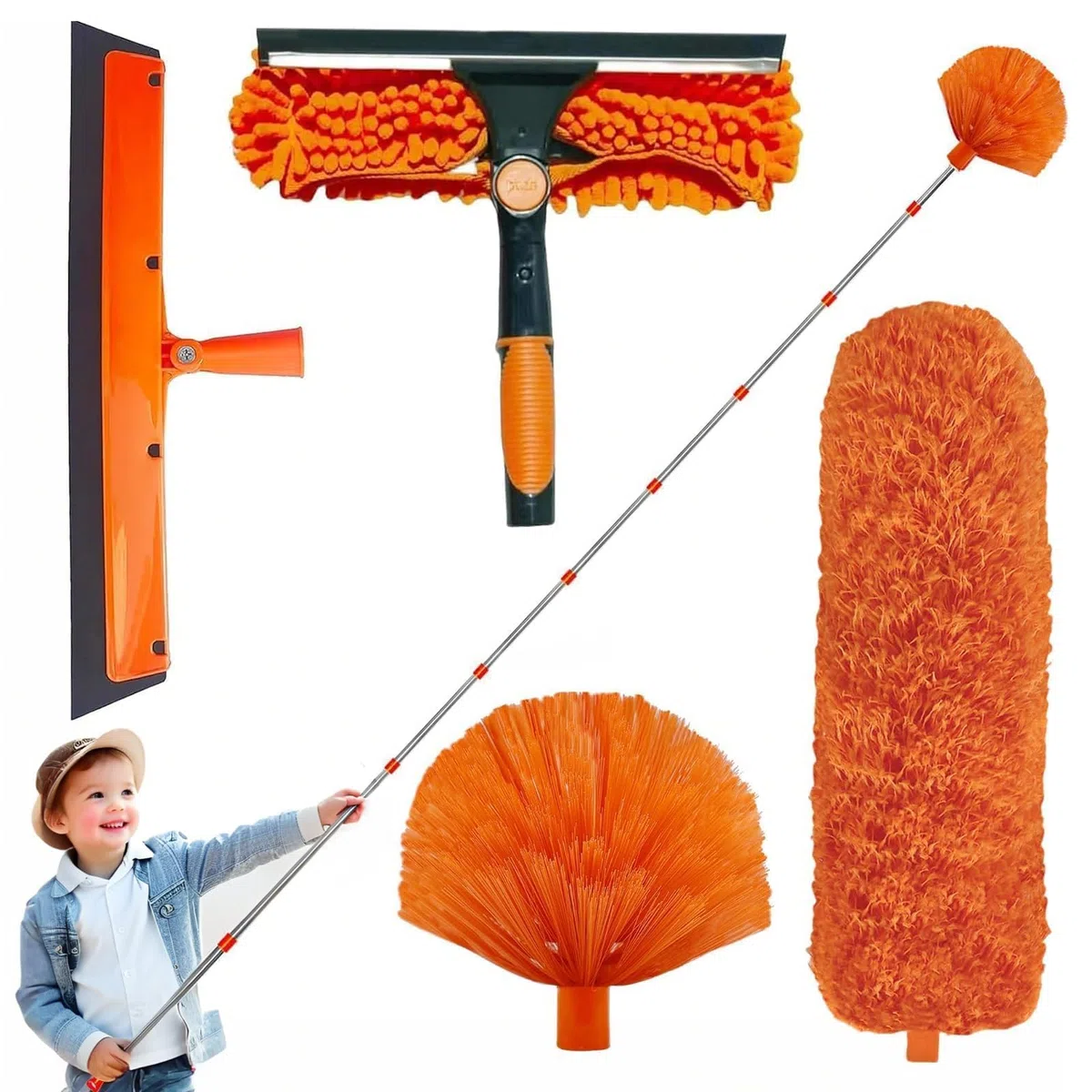 Spolverino per Polvere Allungabile 6m,con Asta Telescopica Regolabile da 1,5 a 4,9 m, Cattura-Polvere Telescopico In Microfibra, Scopa Polvere Pulizia Ventilatori Soffitto, Tapparelle, Ragnatela