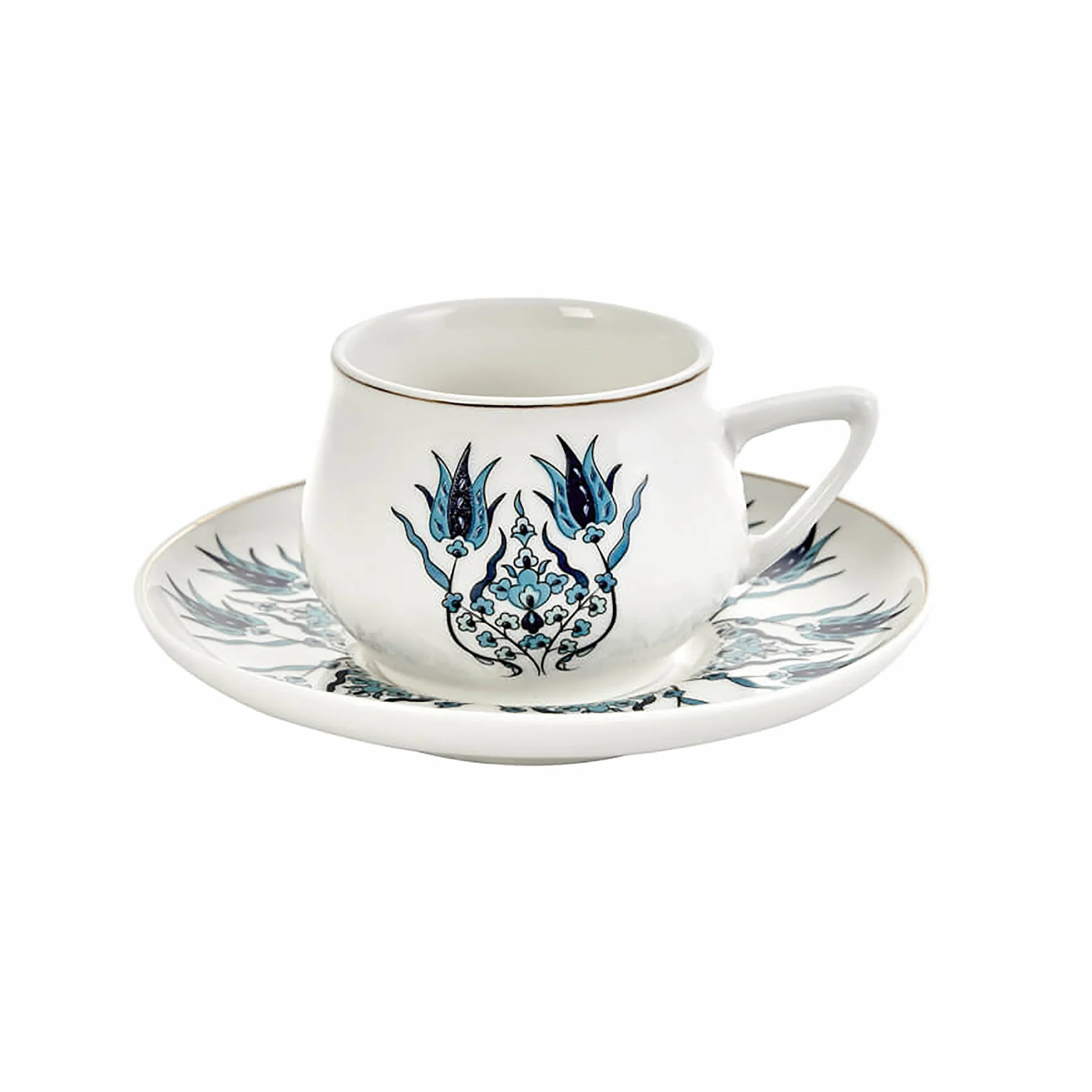 KARACA İznik Set di tazze da caffè per 6 persone, nuova forma, 90 ml, Porcellana, Decorato con motivi, Mentre il Design, Sono Estremamente Pratici, si Adattano bene alla Mano