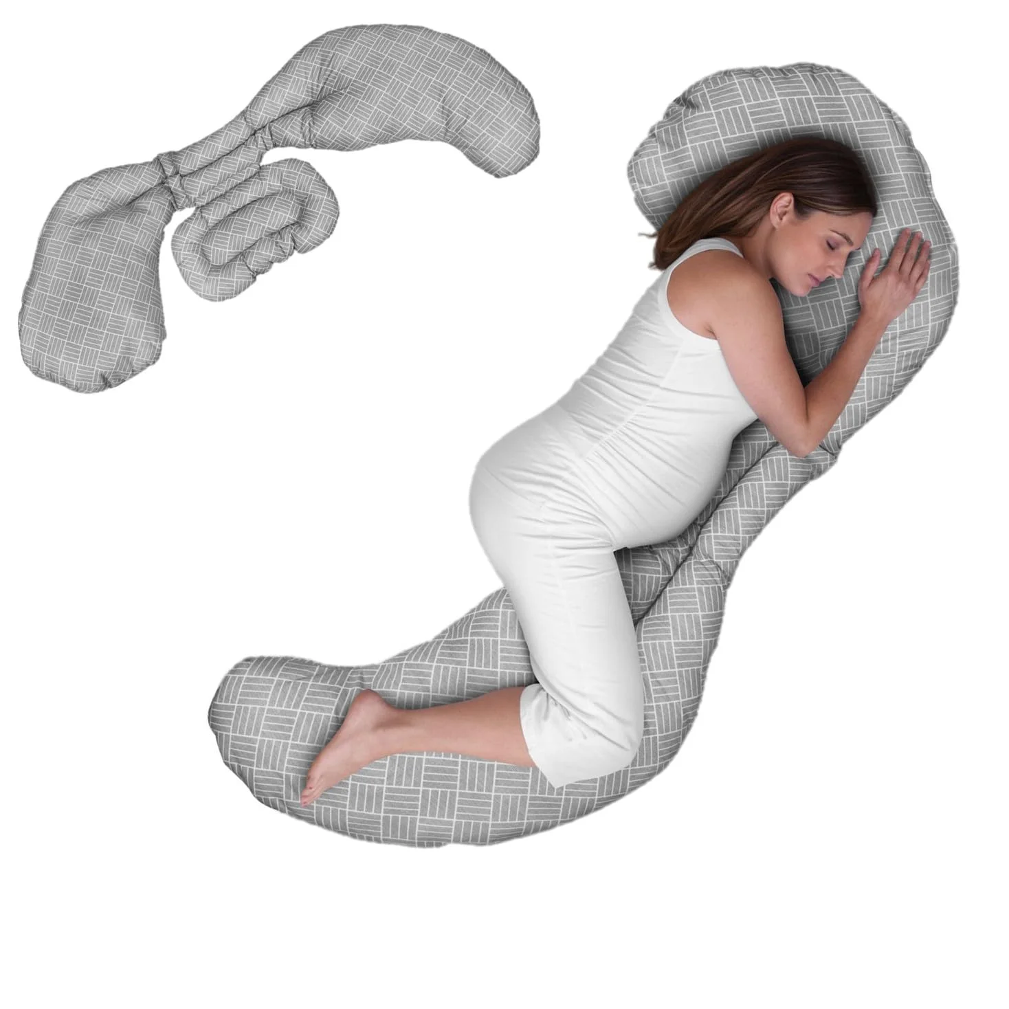 Boppy Cuscino Gravidanza Supporto Total Body Modulabile Grigio, Cuscino Confortevole, Garantisce Supporto Per il Corpo, Favorisce Posizione Laterale, 3 Parti per Ogni Esigenza, Lavabile in Lavatrice