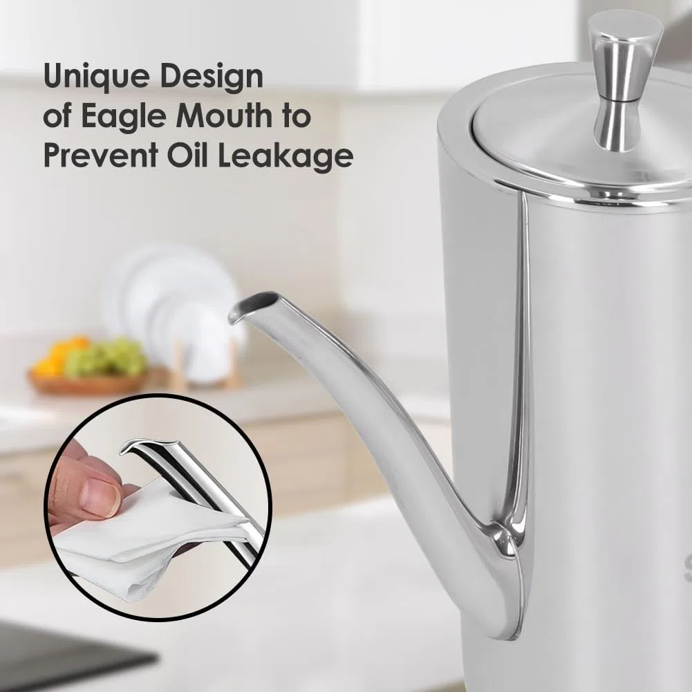 700ML Oliera Acciaio Inox Salvagoccia, Oliera Salvagoccia Pentola Bottiglia Olio Portatile Contenitore Olio Bottiglie per Dispenser di Olio per Olio a Tenuta Stagna Drizzler per Cucina,BBQ,Grill