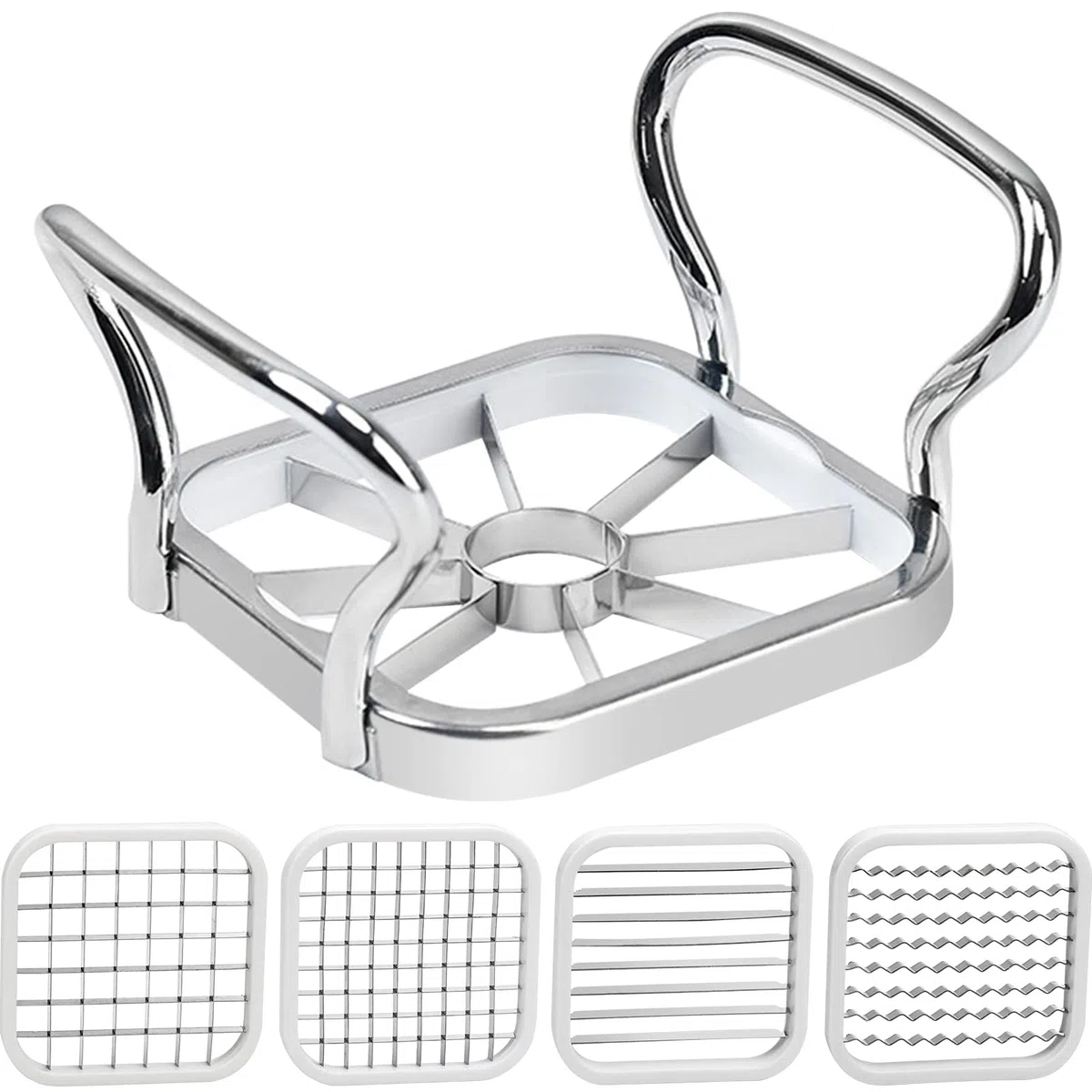 Taglia Patate,Taglierina per Verdure, Patatine Fritte, 5 in 1 in Acciaio, per Frutta e Crinkle Cutter Affettatrice per Fai-da-Te