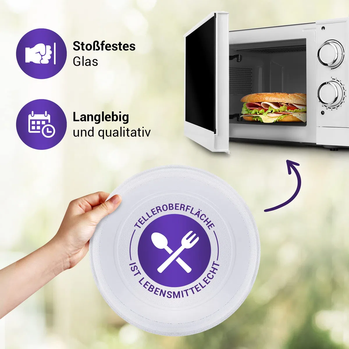Piatto girevole per forno a microonde, 272 mm, in vetro, universale, per Whirlpool 480120101083, bianco