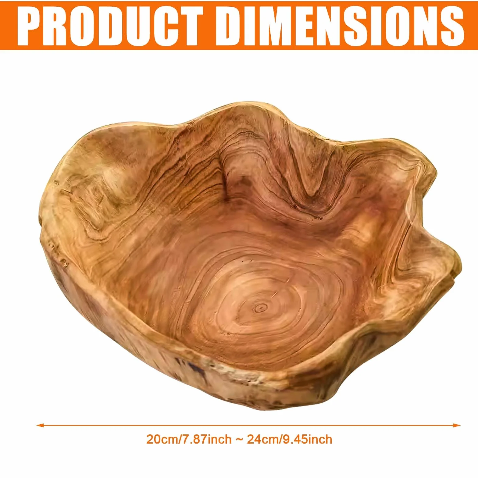 Leikurvo Ciotola per frutta in legno naturale, decorativa, fatta a mano, in legno, per insalate, snack, frutta, chiavi (20-24 cm)