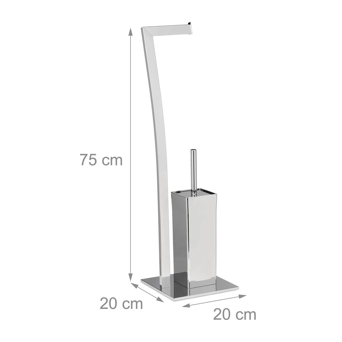 Relaxdays Set da Accessori per WC, Porta Scopino in Acciaio Inox, Piantana Portarotolo HLP 71 x 20 x 20 cm, Argentato