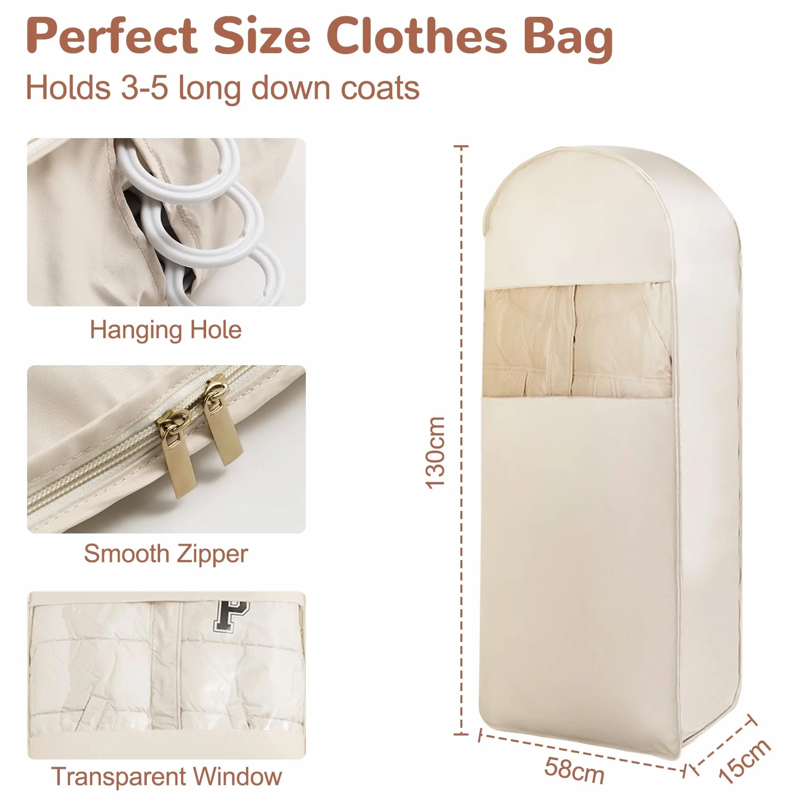 Custodia Porta Abiti da Appendere con Cerniera a Compressione, Copriabiti Salvaspazio per Cappotti, Traspirante Borsa Portaabito, Copertura Vestiti Copri Abiti per Giacca, 1Pc (Beige)