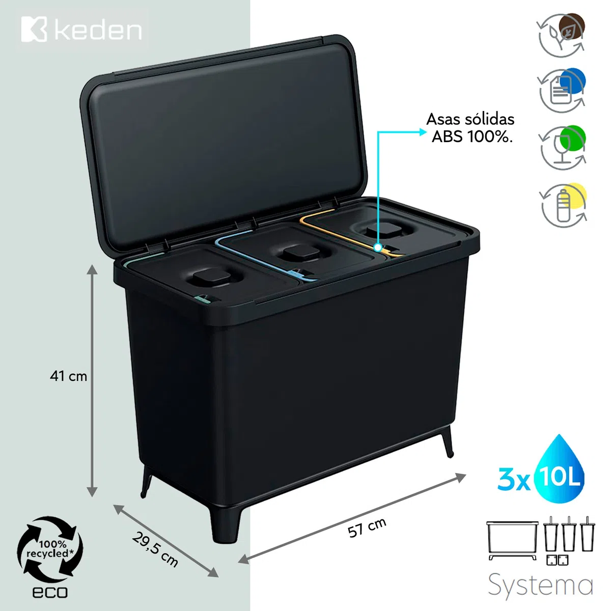 Sistema di classificazione per il riciclaggio KEDEN 3 x 10 litri