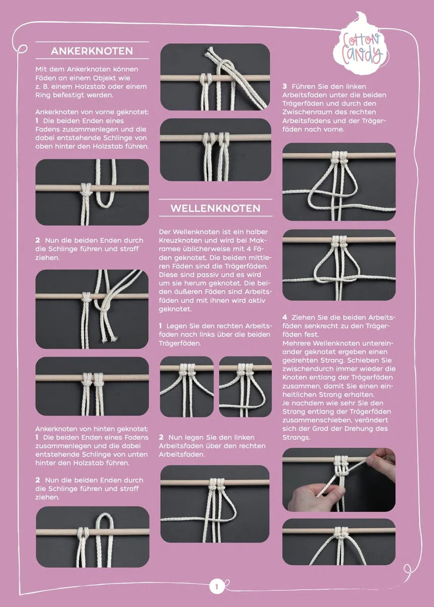 Makramee Knüpf-Set: Wandbehang: Anleitung und Material für einen Makramee-Wandbehang in angesagten Cotton-Candy-Farbtönen