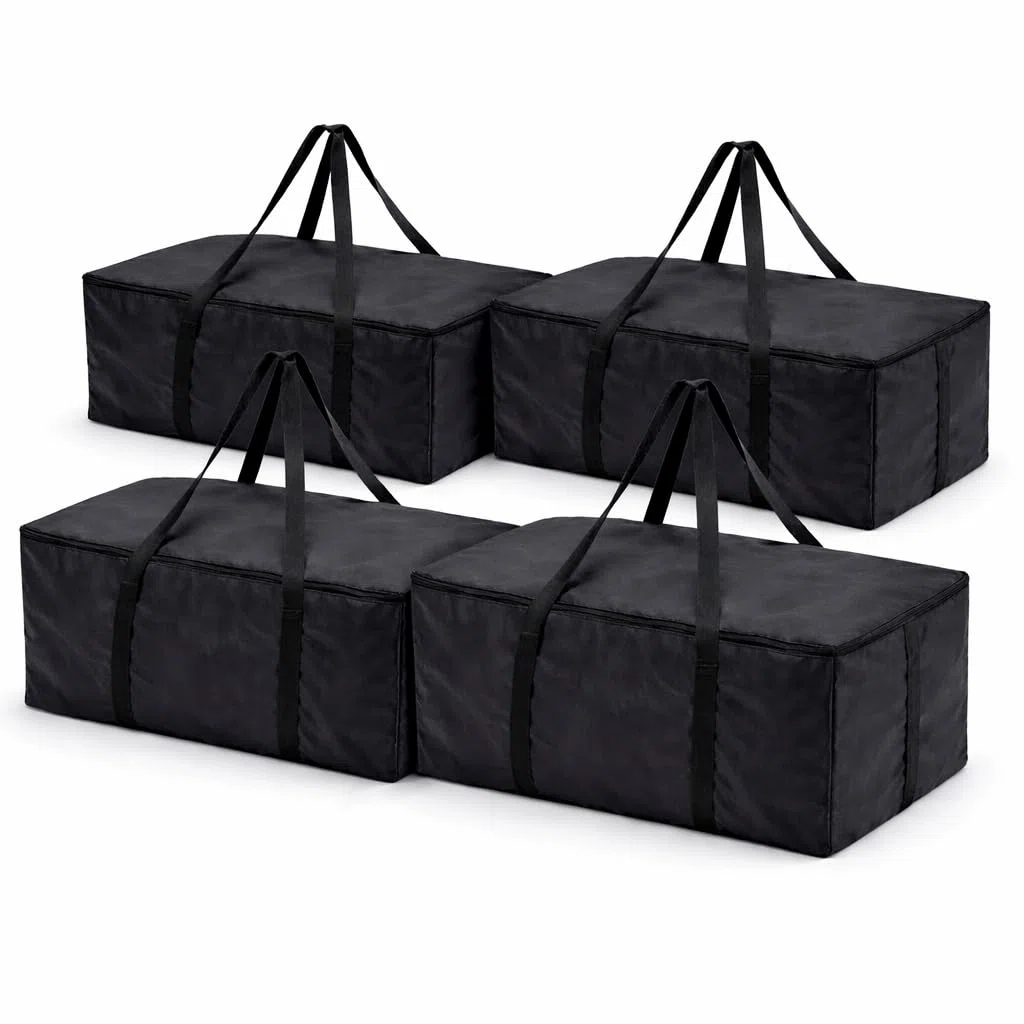 Borse per Trasloco con Manici Rinforzati, Zip e Cinghie per Zaino, Contenitori Organizer per Imballaggio, Sacchi per Stoccaggio Impermeabili, Materiale 420D Oxford, set, Nero, 80x45x25 cm (Quattro)