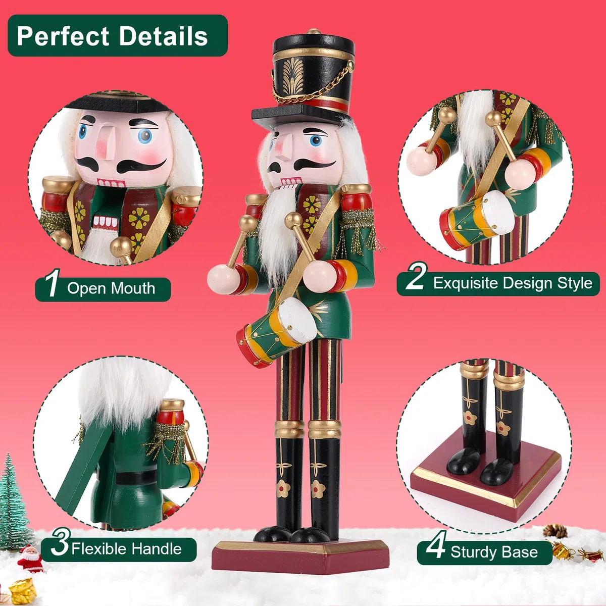 Schiaccianoci Figure in legno Soldati Schiaccianoci, 30cm Decorazione tradizionale del camino di Natale Figure Decorazione per la casa Decorazione di Natale Decorazione di Natale(Il batterista)