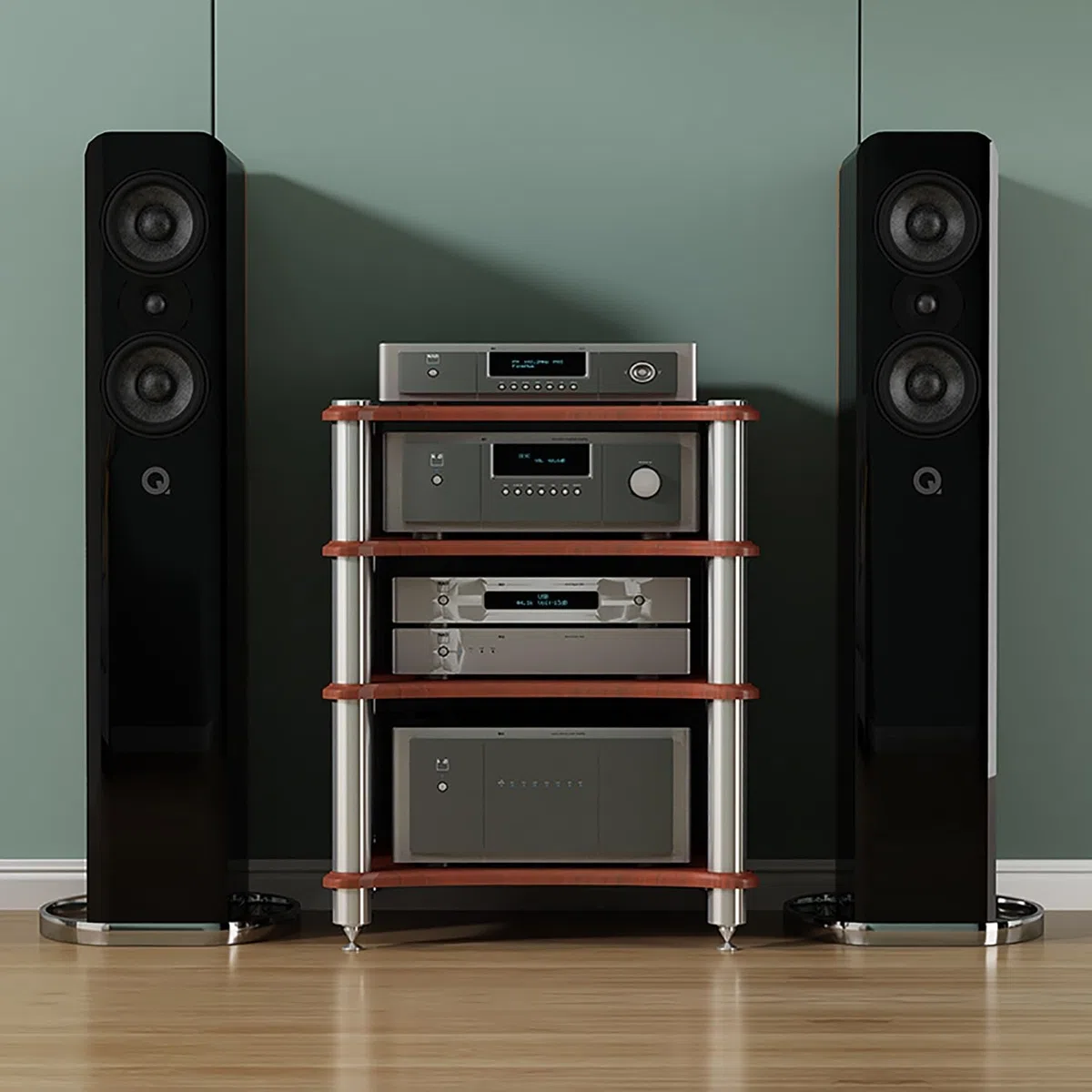 Nero Supporto per Giradischi Mobile DVD,Hifi AV Media Stand,Rack Audio Mobile,con Portaoggetti,Audio AV Tower Media Stand,Adatto per Lettori DVD/Console di Gioco/Accessori TV.(Walnut,48x60x85cm)