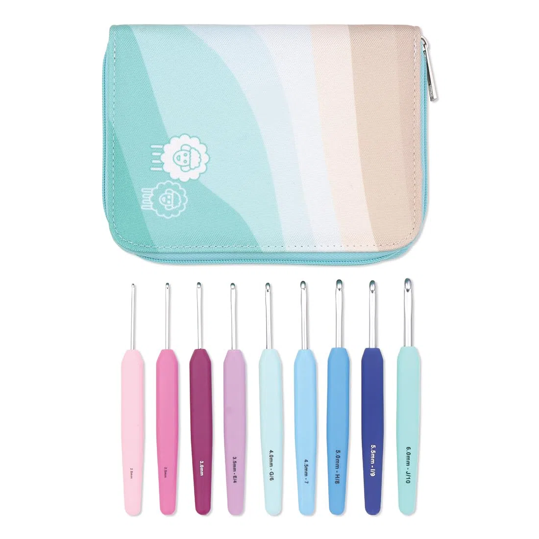 KnitPro Waves - Set di 9 uncinetti Deluxe, misure da 2 a 6 mm, impugnatura morbida ergonomica, impugnatura in gomma morbida per mani artritiche, ferri da uncinetto leggeri e comodi per lavorare a