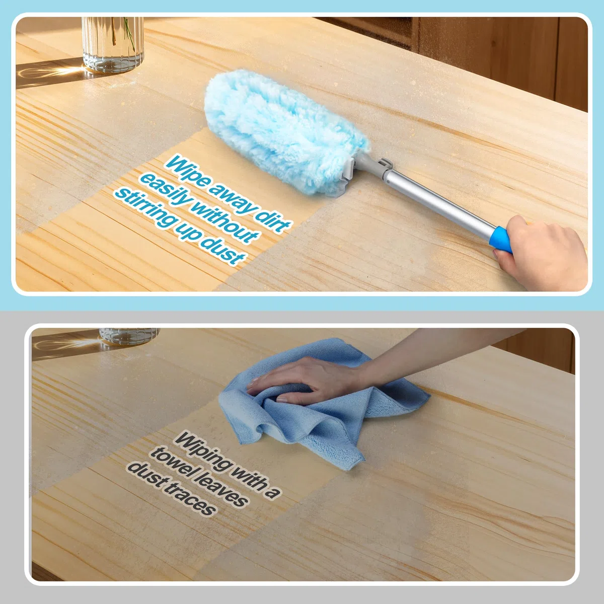JEHONN Spolverino per Polvere 10 Ricariche Compatibile con Swiffer Bastone, 180 cm Togli Ragnatele Allungabile Resistente Kit Iniziale per Soffitto Ragnatela Ventilatore Tenda Mensole Finestra