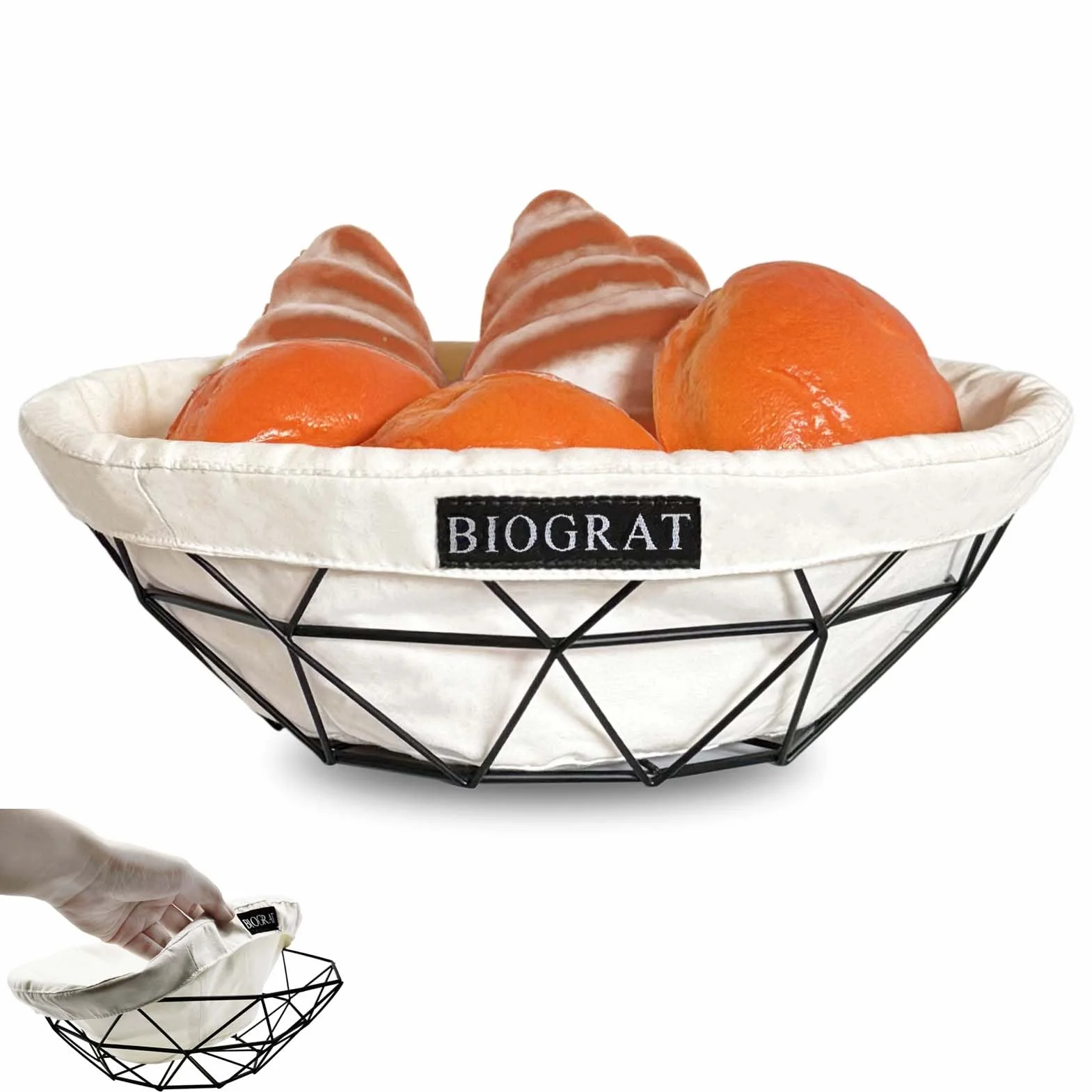 Cestino Pane da Tavola Moderno Design in Acciaio con Tessuto, Ø 26,5 cm Centrotavola Portafrutta Fruttiere del Ristorante e Cucine, 1 Pz