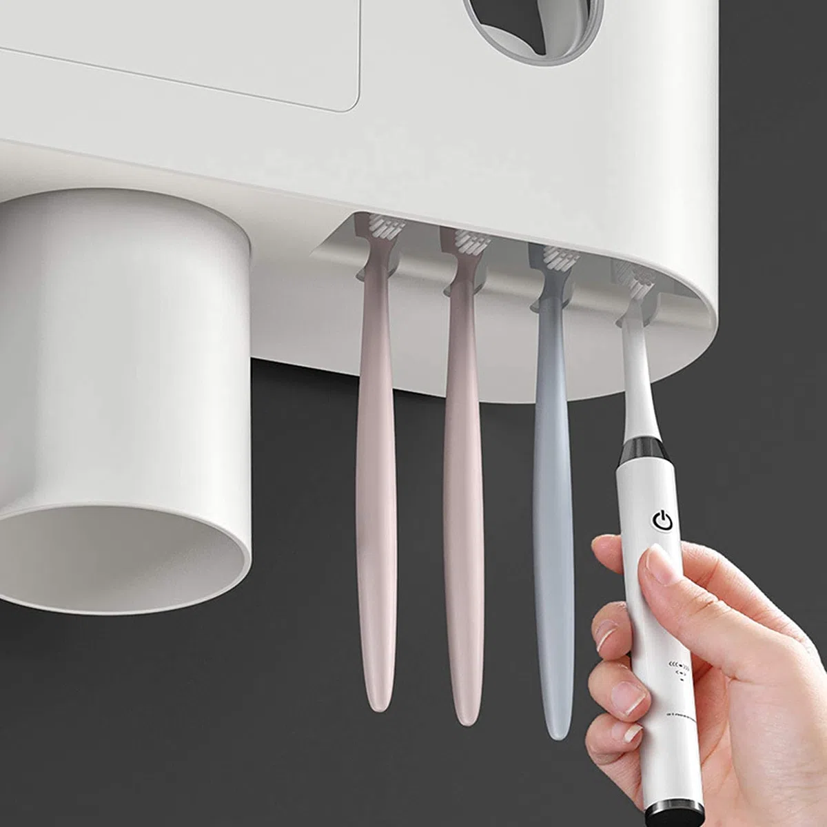 DoDuo - Porta spazzolino da denti a parete, dispenser automatico per dentifricio