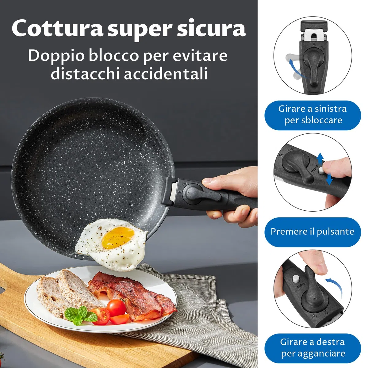 BEZIA Set di Pentole 10 Pezzi, Set Pentole e Padelle con Manico Removibile, Pentole Antiaderente, Impilabile per Camper, Prive Di Sostanze Tossiche, Senza PFOA, Compatibile con Induzione e Gas/Forno