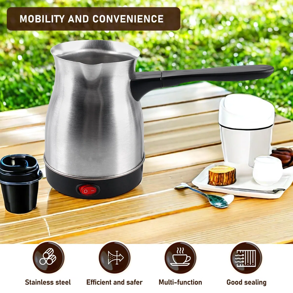 Vegena Caffettiera Elettrica Turca,800 Ml 800W Caffettiera Turca Elettrica In Acciaio Inossidabile,Caffettiera Turca Con Acciaio inossidabile Per Casa,Ufficio,Campeggio,Acciaio Inossidabile