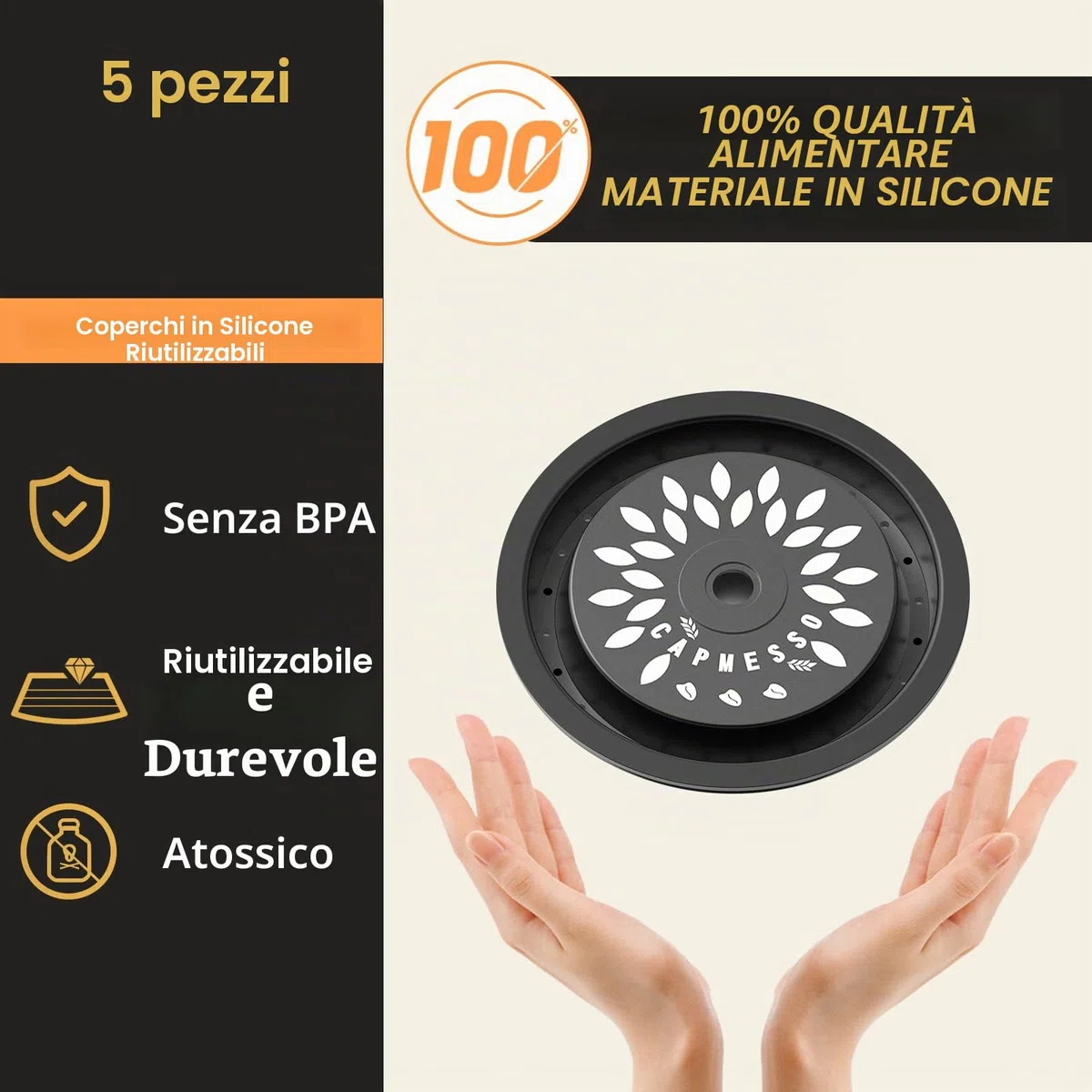 CAPMESSO capsule compatibili nespresso vertuo capsule di caffè riutilizzabili per riutilizzare le cialde Vertuoline, capsule Vertuo ricaricabili su tutte le macchine Ver (5 pezzi in silicone Caps)