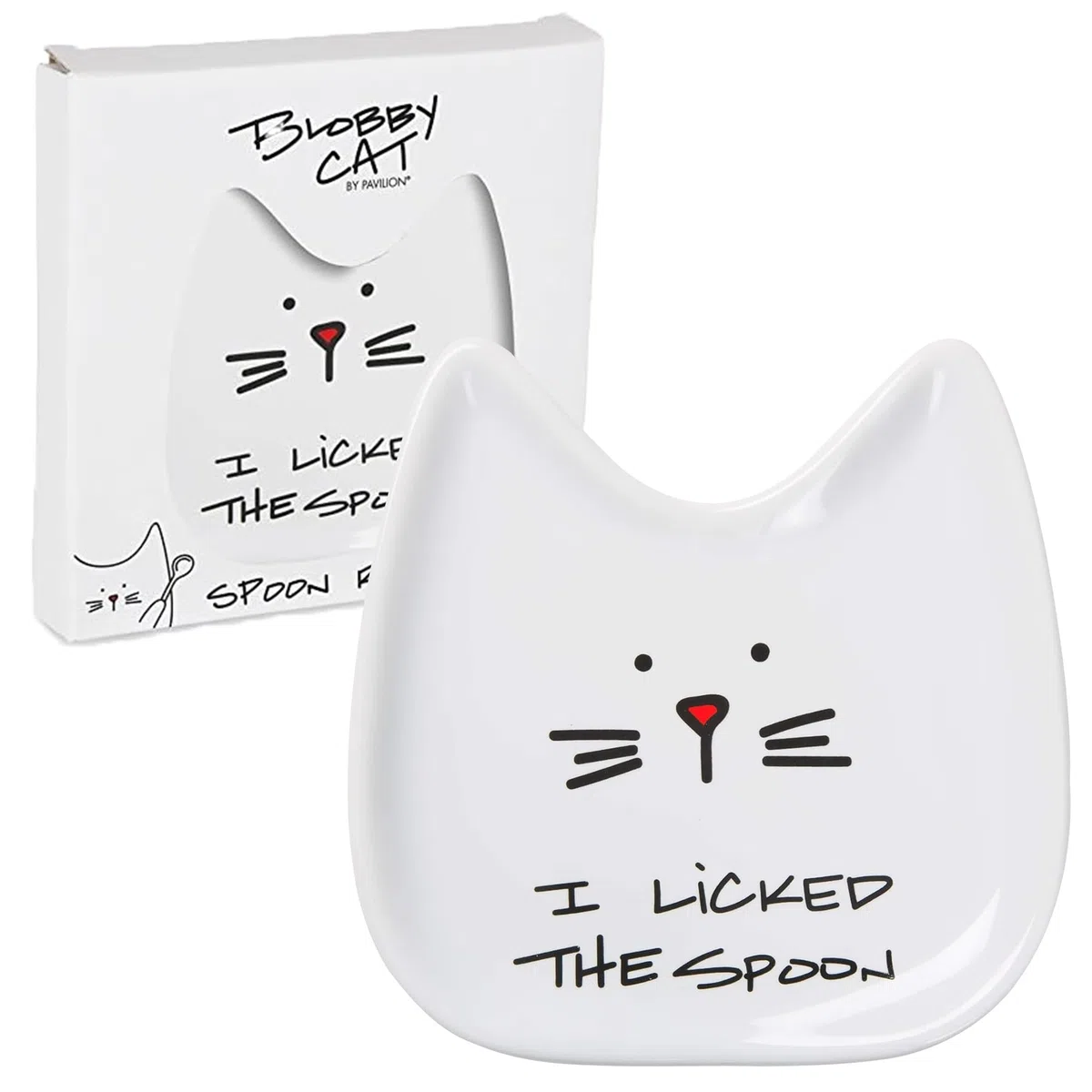 Pavilion Gift Company Blobby Cat Poggiamestolo per gatti con scritta"I Licked the Spoon", 12,7 cm, bianco