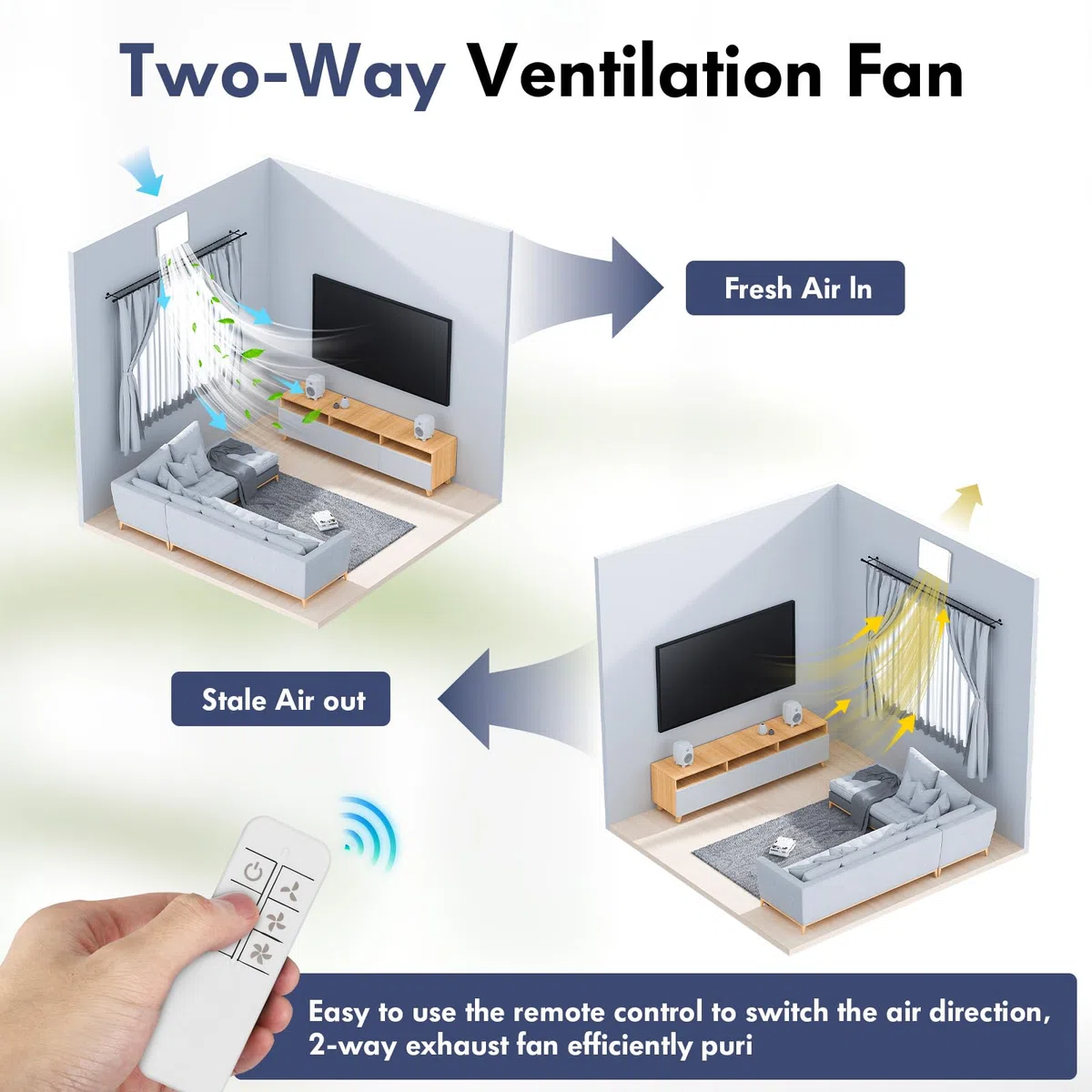 Ventilatore da bagno 100 mm con telecomando, bidirezionale, 3 velocità, funzionamento silenzioso a 30 dB, ventilatore da parete con cavo di alimentazione da 1,5 m, per cucina, bagno, serra, garage