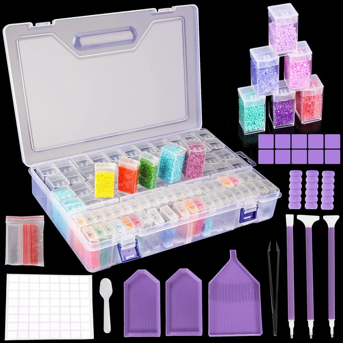 MOYKSRR Kit Diamond Painting, 88 Slots Diamond Painting Organizer, Organizer per Diamond Painting Accessori per Depositare Gioielli Pittura Diamante Perline Anelli Charms Glitter Strass